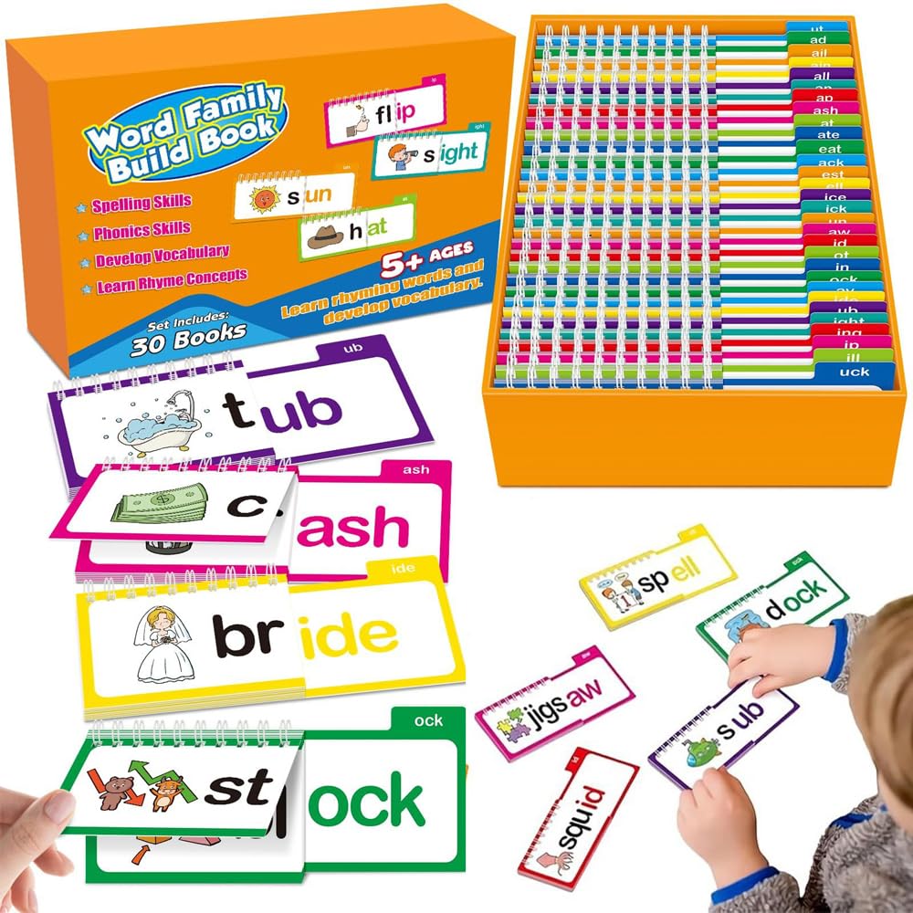 30 Read and Rhyme Flip Books, Word Families Flash Cards, ABC Vocabulary Flash Cards for Education, Reading, Interaction, Sight Words Flash Card for Parents Early Childhood Education, Teaching Props