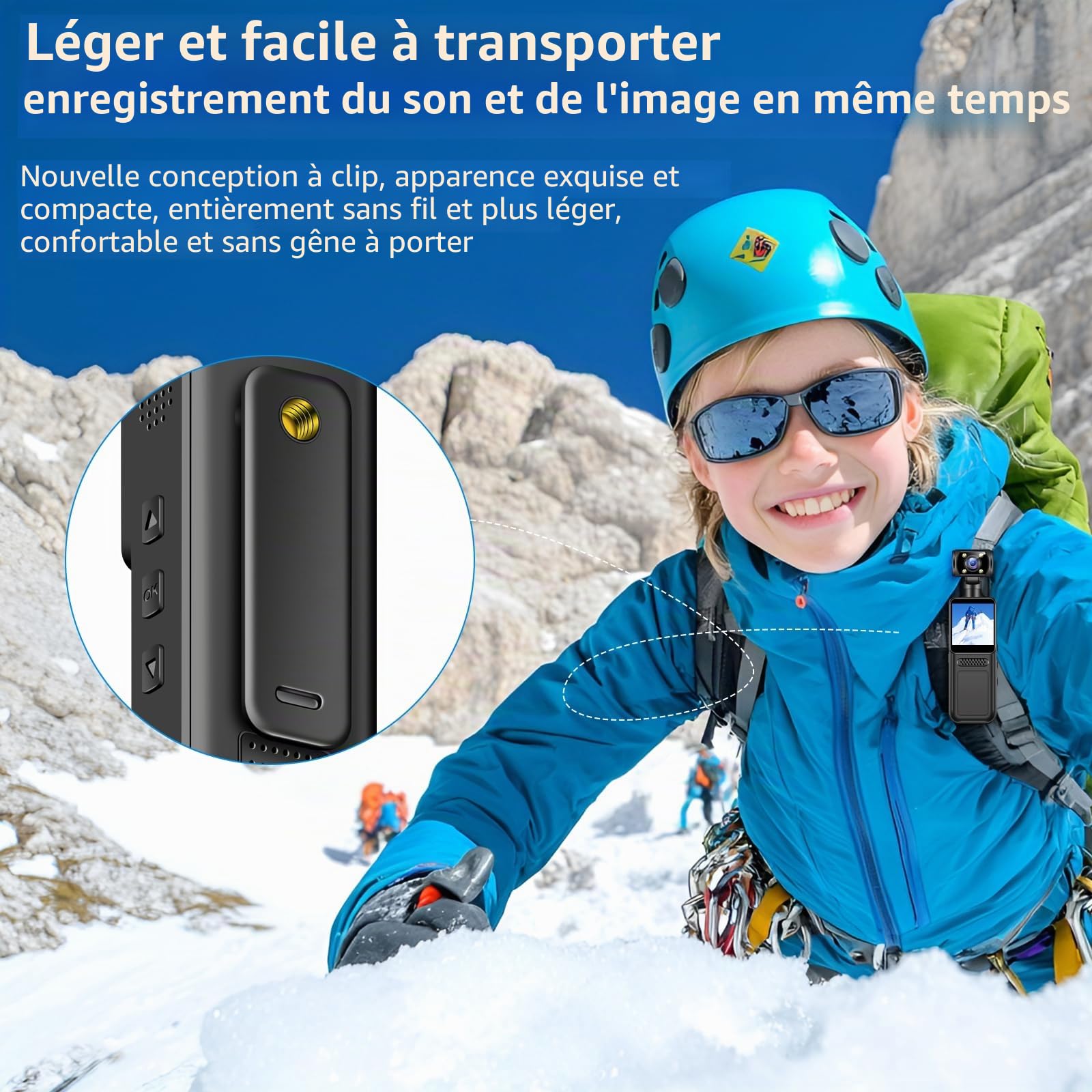 Mini Caméra d'action 4K 40MP, Caméscope de Poche avec Objectif Rotatif 180°, Écran 1.3", WiFi et Application, Caméra Vlog Portable pour Enregistrement Vidéo