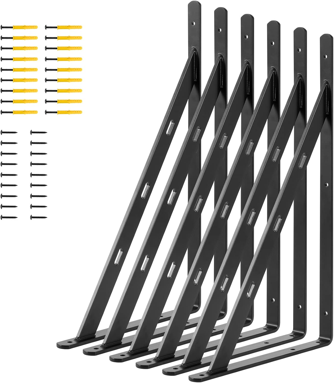 Aluminum Alloy 16 inch x 10 inch Heavy Duty Shelf Bracket ，Max Load 360 LBS, 6-Pack Floating Shelf Brackets Corner Brace Joint Right Angle Bracket Black L Brackets Heavy Duty