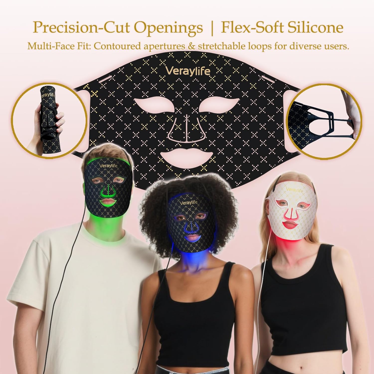 Red Light Therapy for Face, LED Facial Mask, Skin Care Light with Near Infrared 850nm & Adjustable Blue Light, Portable Home Device with 7 Colors & 8 Modes, 432 Beads Pro LEDs (Black-C) - Image 6