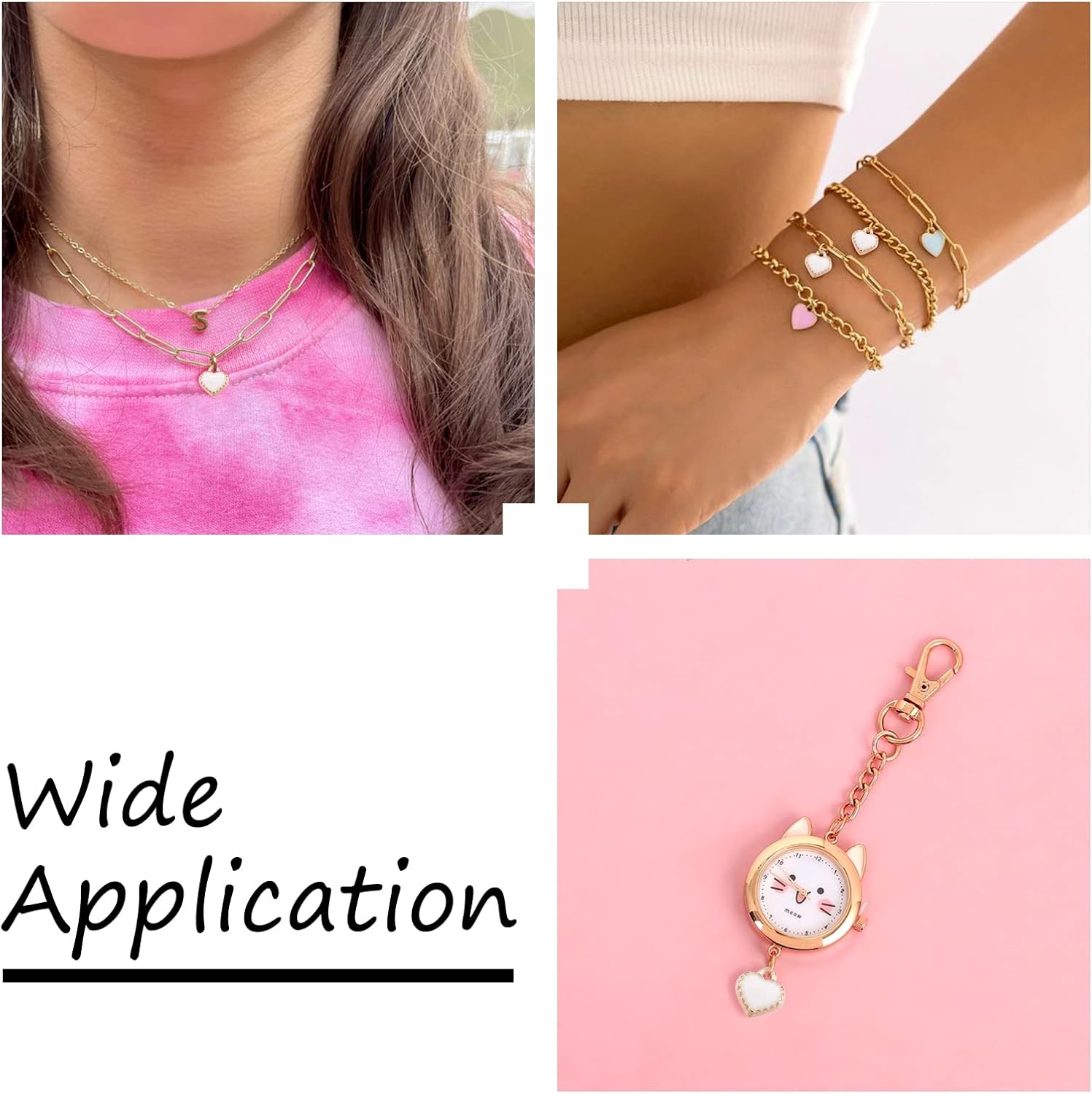 KISSITTY 100pcs Alloy White Heart Enamel Charms Light Gold Edge Plated Pendants for Necklace Bracelet Dangle Charm Jewelry Making - Image 3