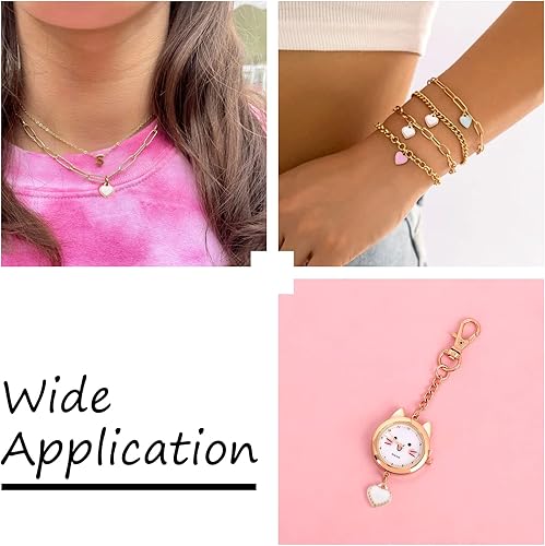 Miniatura 3 de KISSITTY 100 dijes de aleación de esmalte de corazón blanco con borde dorado claro, colgantes chapados en oro claro para collares, pulseras, dijes