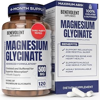 Magnesium Glycinate 500mg - Chelated & Buffered High Absorption Magnesium Supplement to Support Stress Relief, Digestion, Bone, Sleep, Nerves & Muscle Health - Made in USA - 120 Vegan Capsules