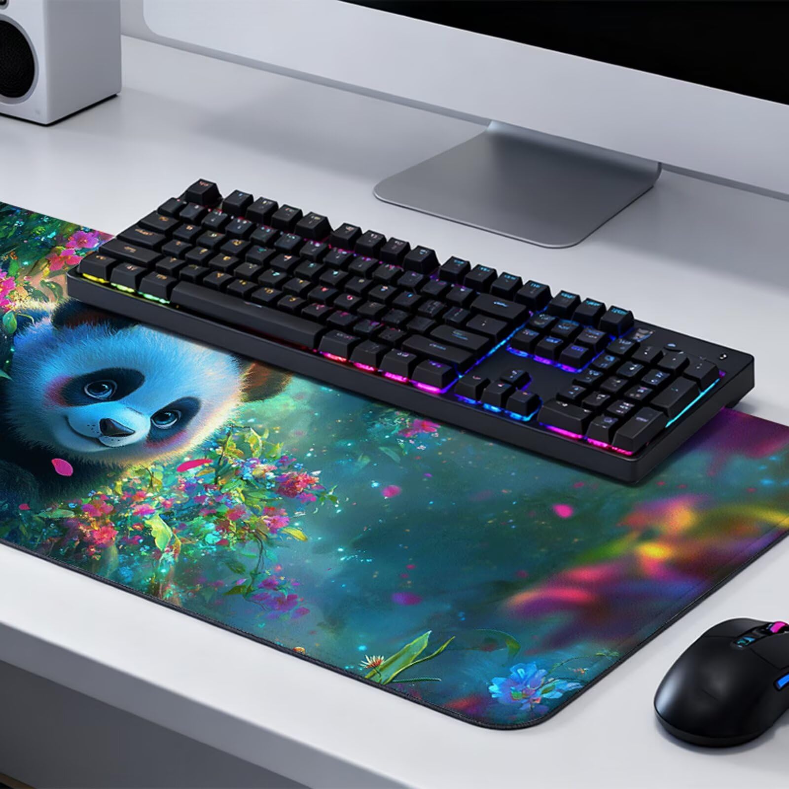 Tappetino Mouse xxl 1200x600x3mm Tappetino Mouse Panda gigante Impermeabile, Base in Gomma Antiscivolo, Maggiore Precisione e Velocità, Gaming Mousepad Esteso con Bordi Cuciti, Gamer, Fiore Y7-181