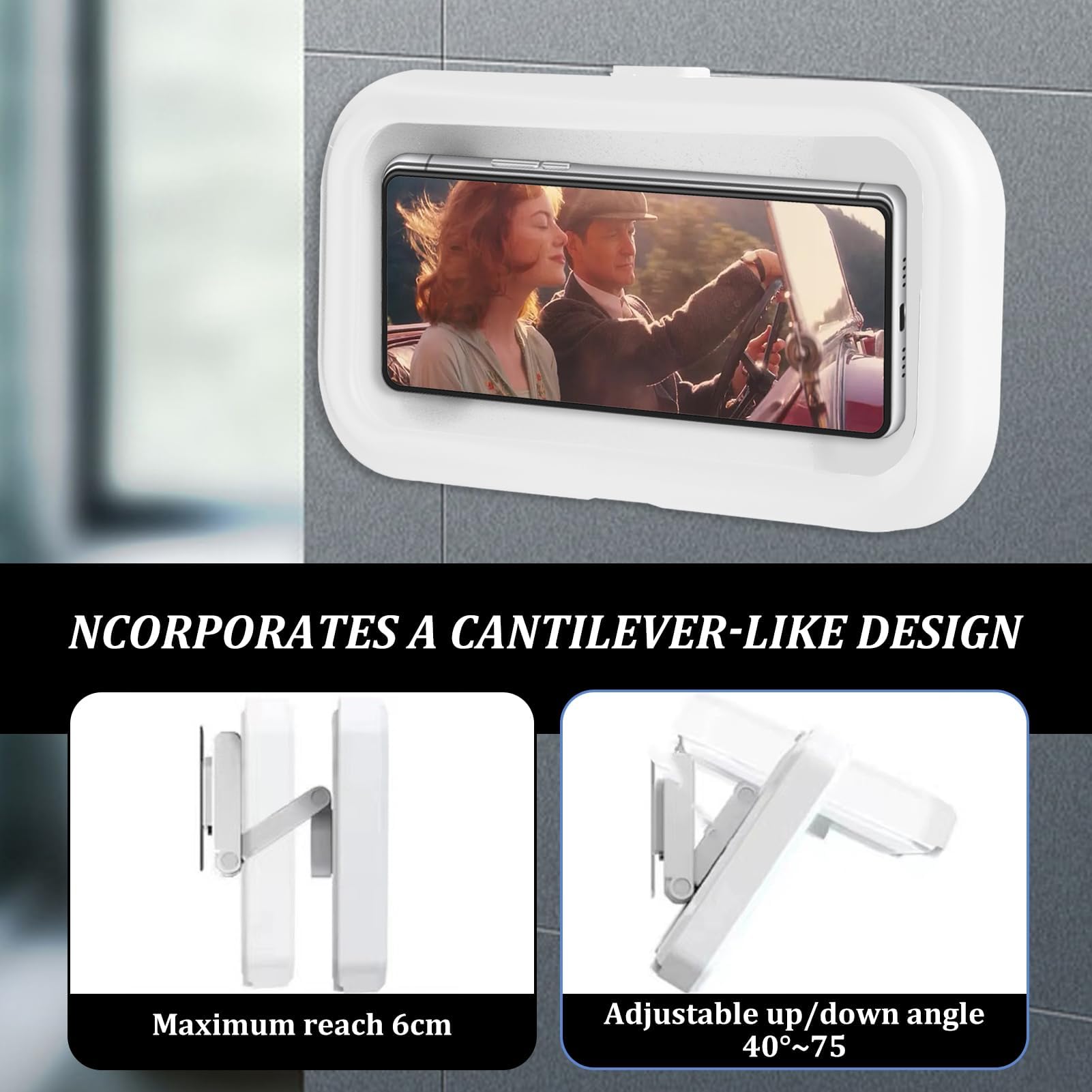 Télé Waterproof Salle De Bain Support De Tu00e9lu00e9phone De Douche U00e9tanche Avec Rotation U00e0 360 U00b0, Bou00eete De Support Salle De Bain