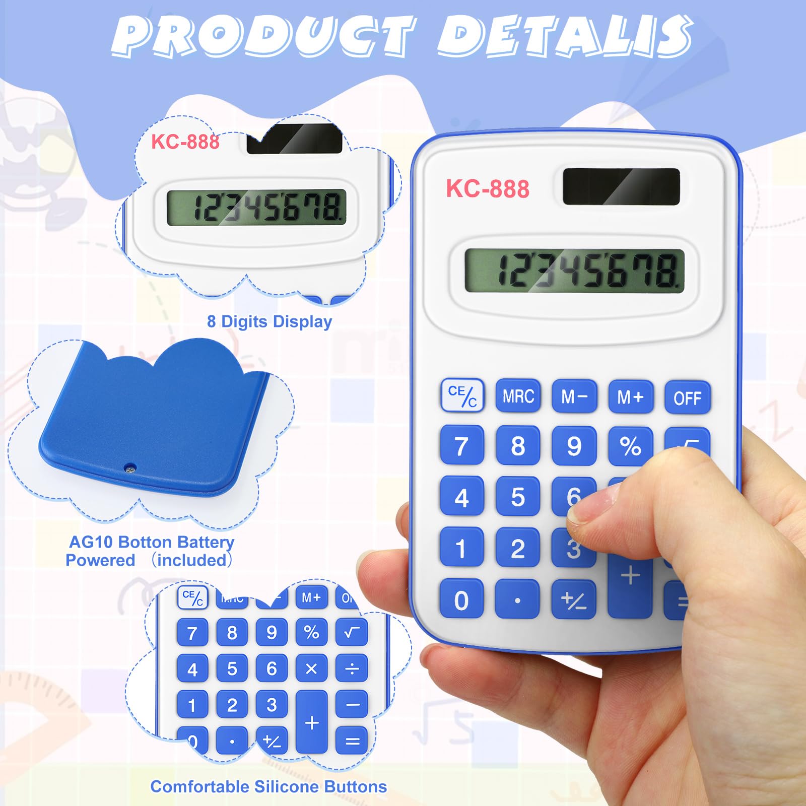 Treela 30 calculadoras de tamaño de bolsillo para estudiantes, mini calculadora de mano básica, calculadora estándar con batería de botón, pantalla de 8 dígitos, calculadora de escritorio para 100