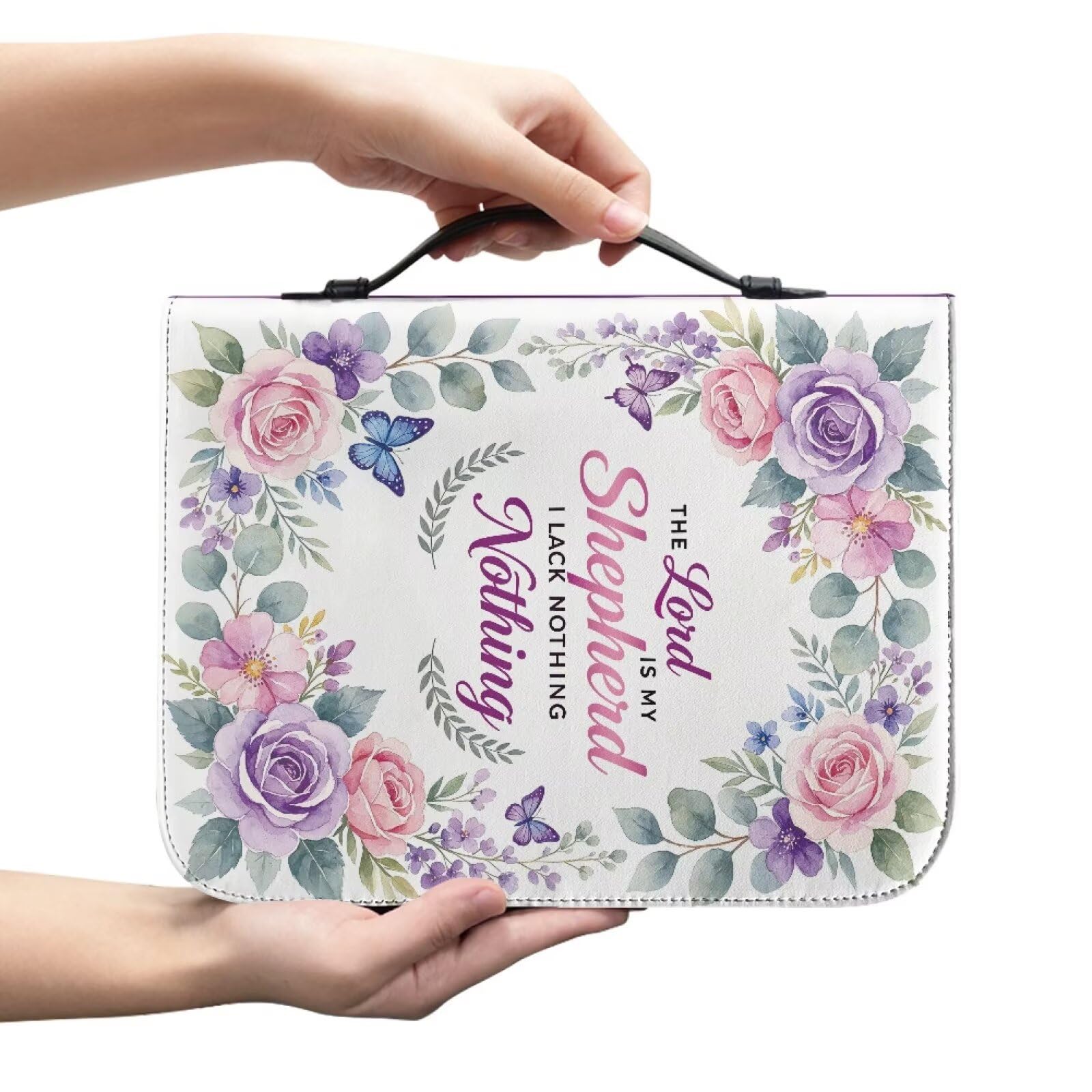 Kuiaobaty Watercolor Floral Bible Cover Carrying Book Case, God Saying Church Bag for Women, Bible Accessories, Good Ideal for Christian Gifts, 4 Size