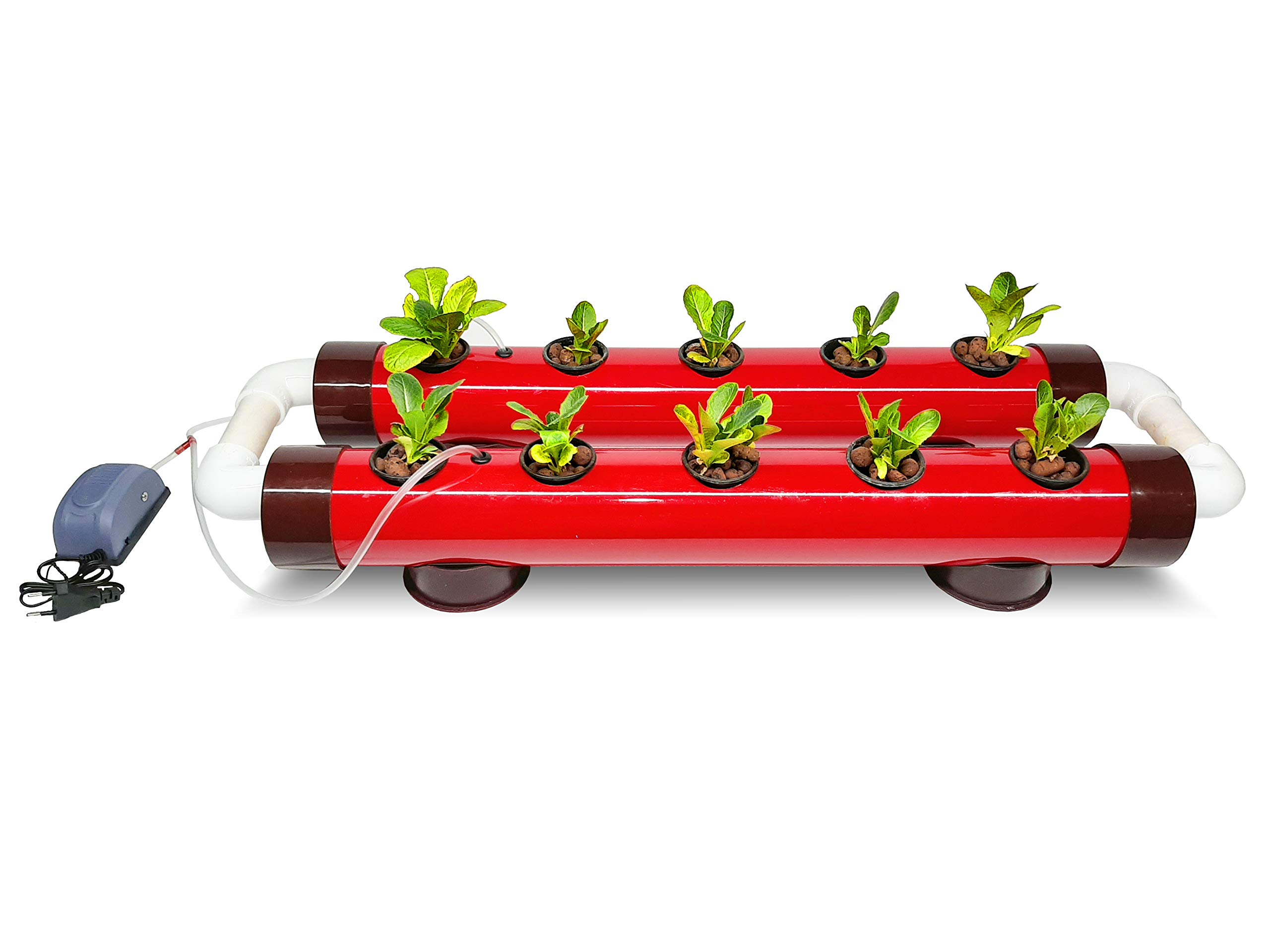 Hydroponics Kit for home - PindPipe Duo - 10 Plants, Good for Leafy Greens - Beginners hydroponic System - Reusable - for Indoor/Outdoor hydroponics - Seeds Included (red)