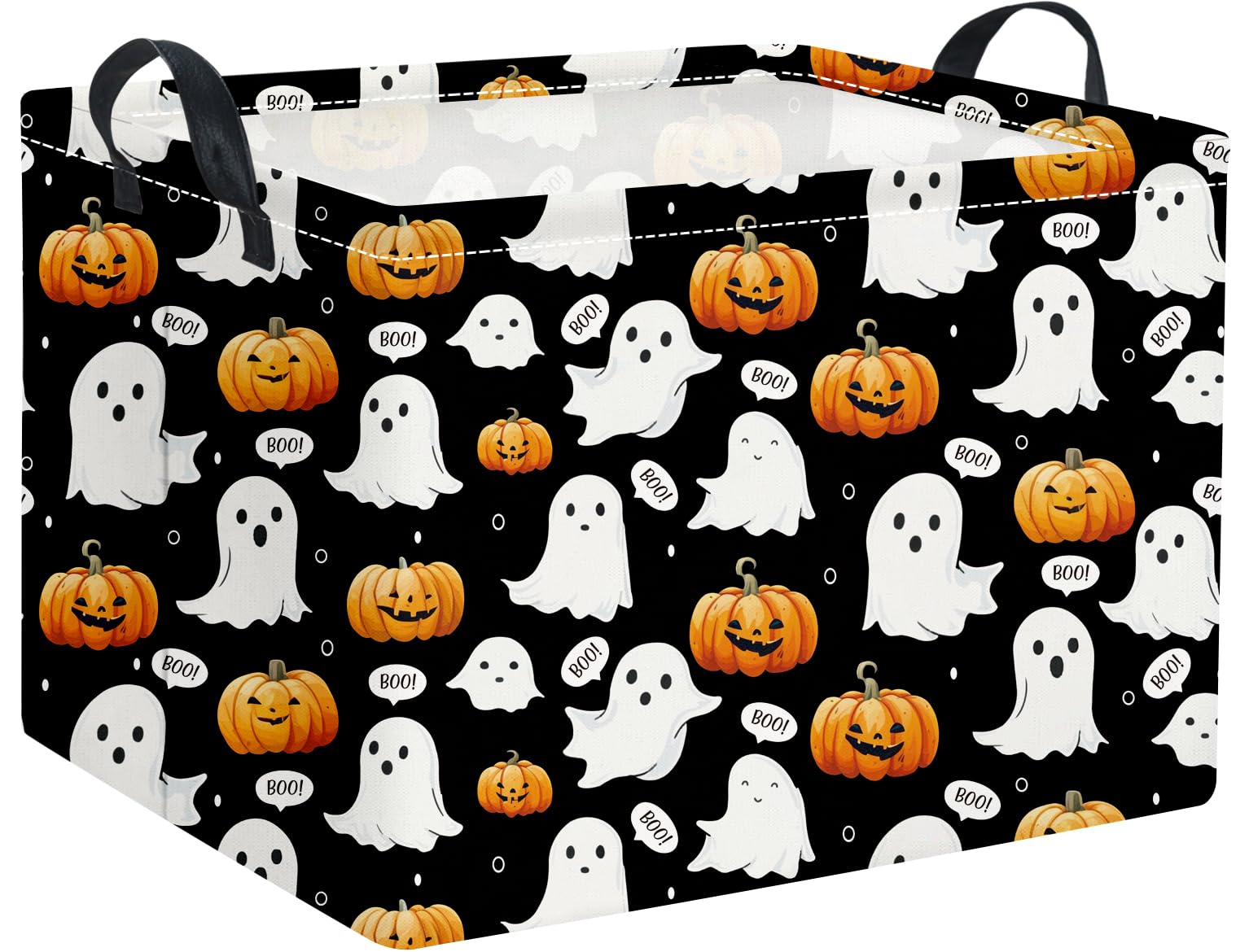 Halloween Basket Cute Baskets for Kids Pumpkin Basket Rectangular Storage Bin Organizer Box Room Decor(Black Ghost Pumpkin)