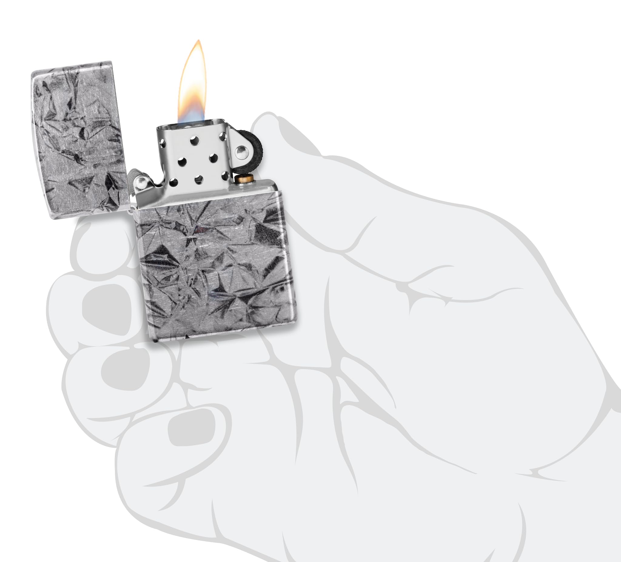 Zippo Sturmfeuerzeug - Aluminum foil, 540° Tumbled Chrome, Fusion - Nachfüllbar - Wiederverwendbar - Windfestes Design - Geschenkbox - Made in USA
