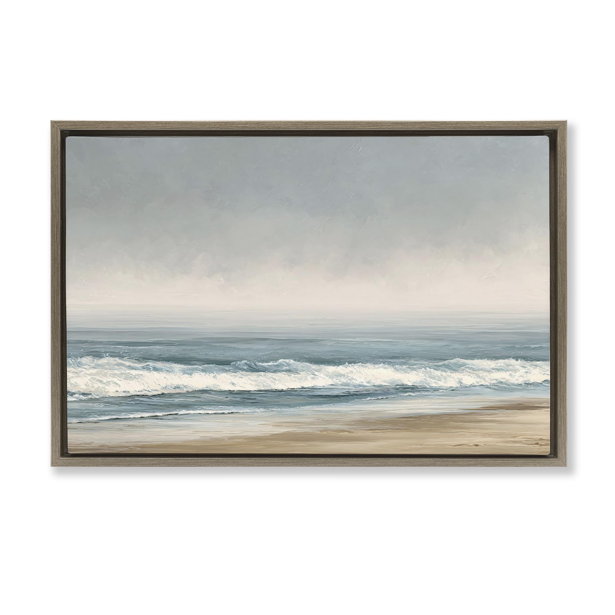 Stupell Industries Montalcino Elm (Textured) 'Tranquil Mist Beachscape'| Floating Frame Canvas Art