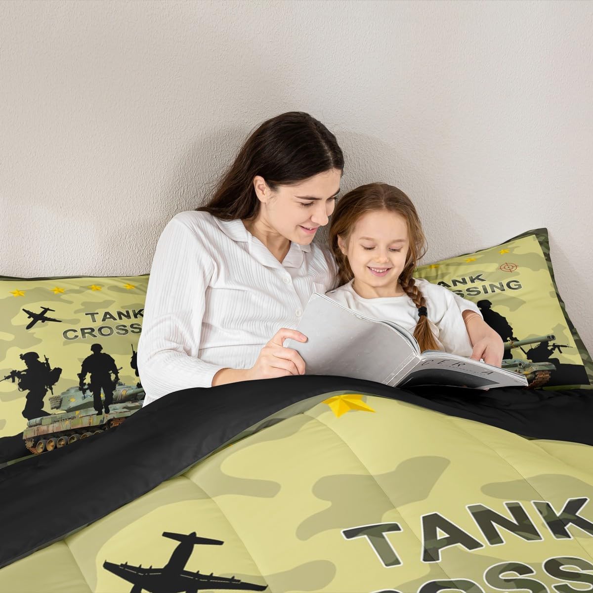 Homewish Camo Tank Comforter Set Twin Size,American Soldiers Silhouette Bedding Set 2Pcs,Army Green Camouflage Quilt Set for Kids Boys Teens Men Room Decor,Fashion Modern Duvet Insert,1 Pillowcase