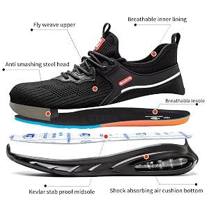 Chaussures De Sécurité ISOOUS - Baskets Anti-Coupure - Embout Acier - Semelle Kevlar Et Air - Respirant - Homme/Femme