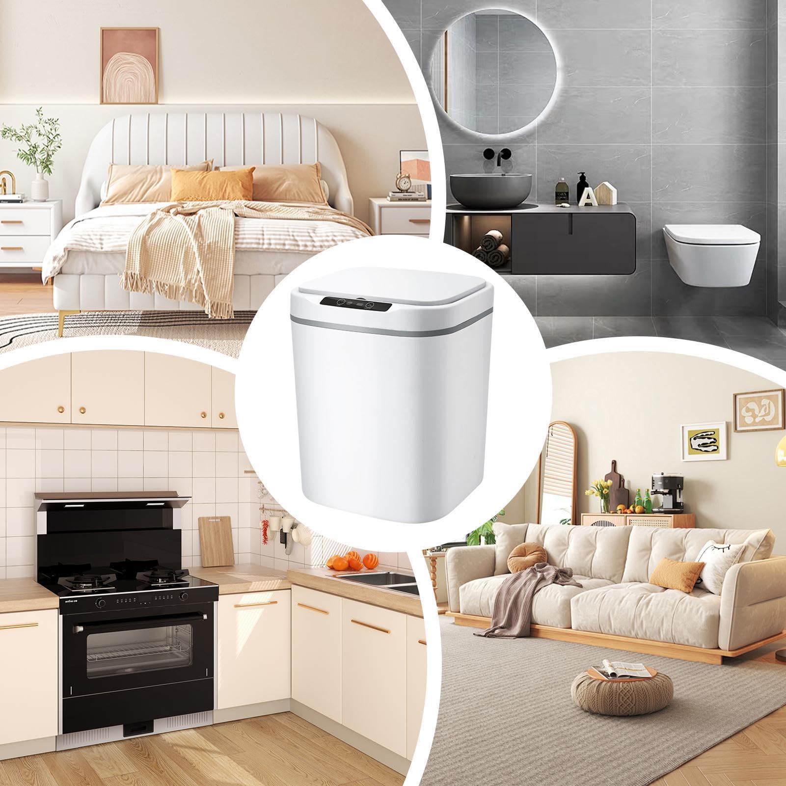 Cubo de basura con sensor, basura sin contacto | Papelera rectangular sin contacto | Papelera de cocina 15L, basura inteligente para salón, baño, dormitorio, oficina, cocina