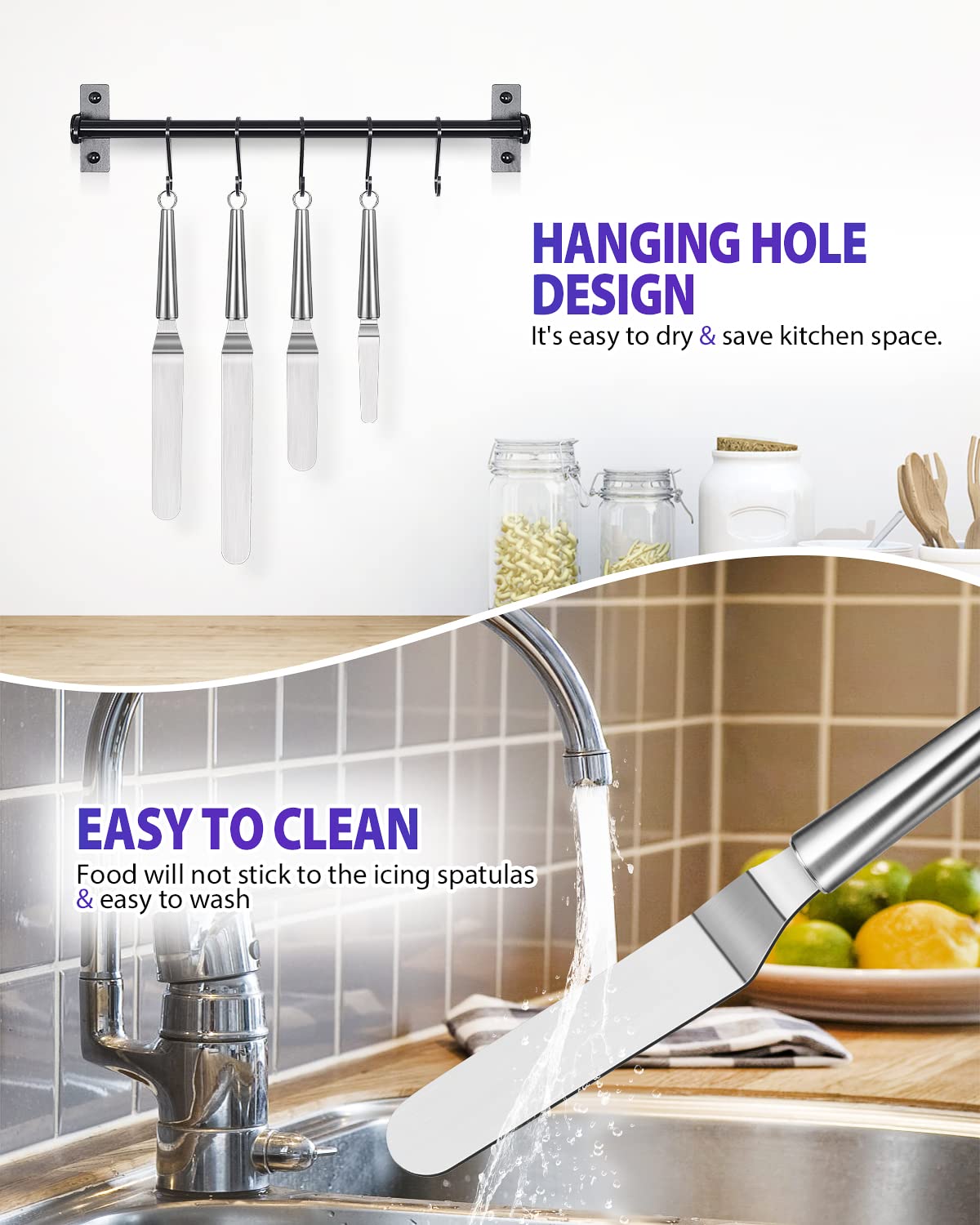Espátula de glaseado compensada, juego de espátulas en ángulo para tartas con cuchillas de 4, 6, 8 y 10 pulgadas, mango de acero inoxidable adecuado para el hogar, cocina o panadería 6