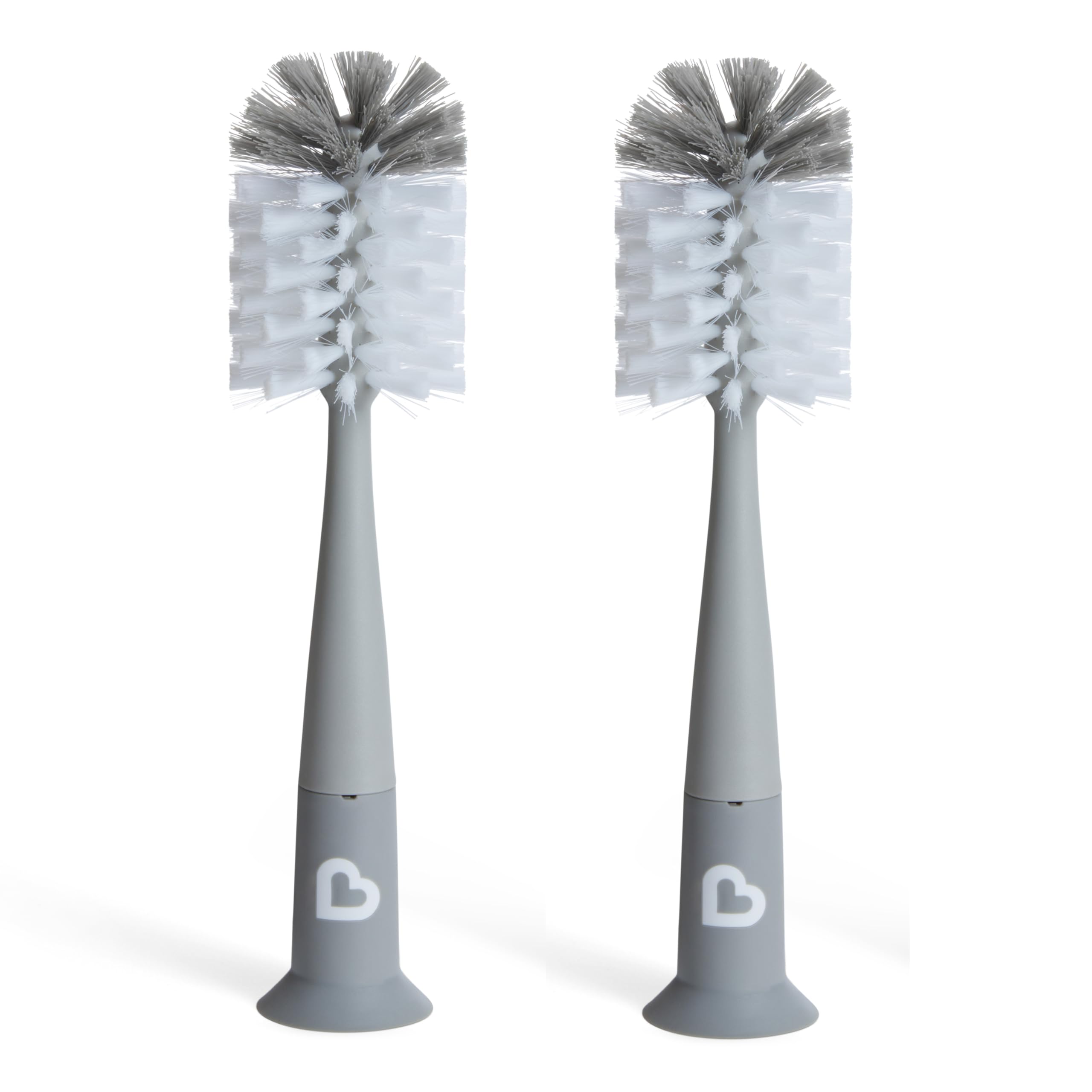 Munchkin Bottle Brush | For Cleaning Baby & Water Bottles with Built In Teat Brush | Freestanding | Dishwasher Safe | Bristle Brush | 2 Pack | Cool Grey