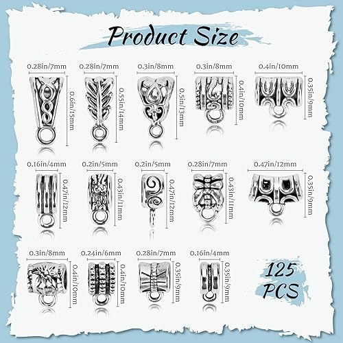 Miniatura 2 de JIALEEY 125 piezas de cuentas de tubo de fianza de plata tibetana antigua mezclada, cuentas de fianza, cuentas espaciadoras, colgador de cuentas,