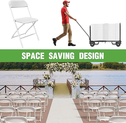 Miniatura 6 de Paquete de 10 sillas plegables de plástico blanco, silla plegable de plástico para uso en interiores y exteriores, asiento comercial apilable