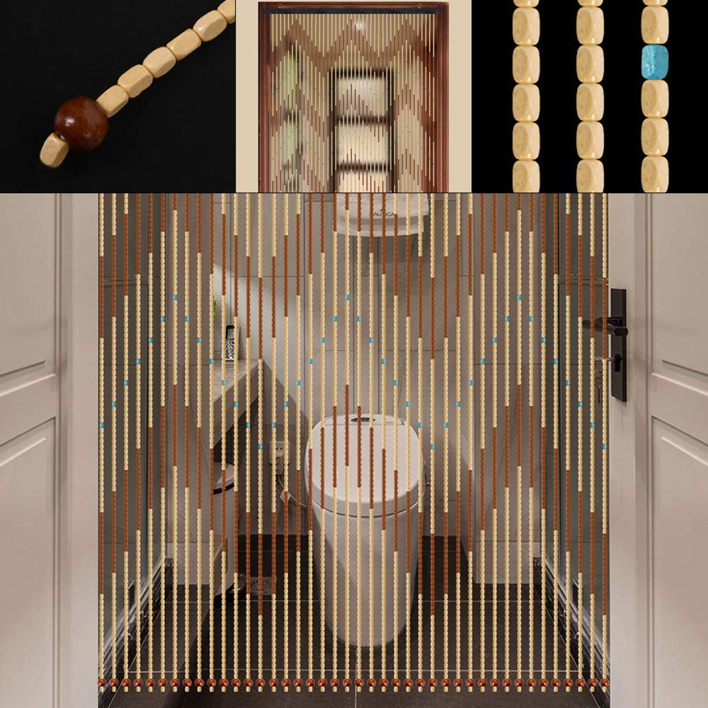 Rideau de porte en perles de bois - Protection contre les mouches - 31 brins - Avec design circulaire - Pour véranda, porte - 220 x 90 cm
