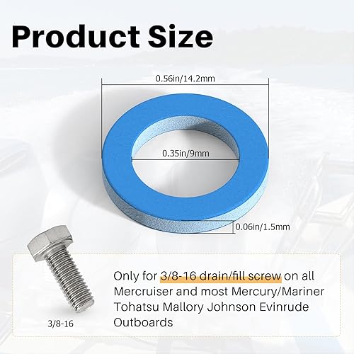 Miniatura 6 de Junta de tornillo de drenaje de unidad inferior para Mercury Marine, 38"-16 arandelas de drenaje y tapón de llenado compatibles con la mayoría de