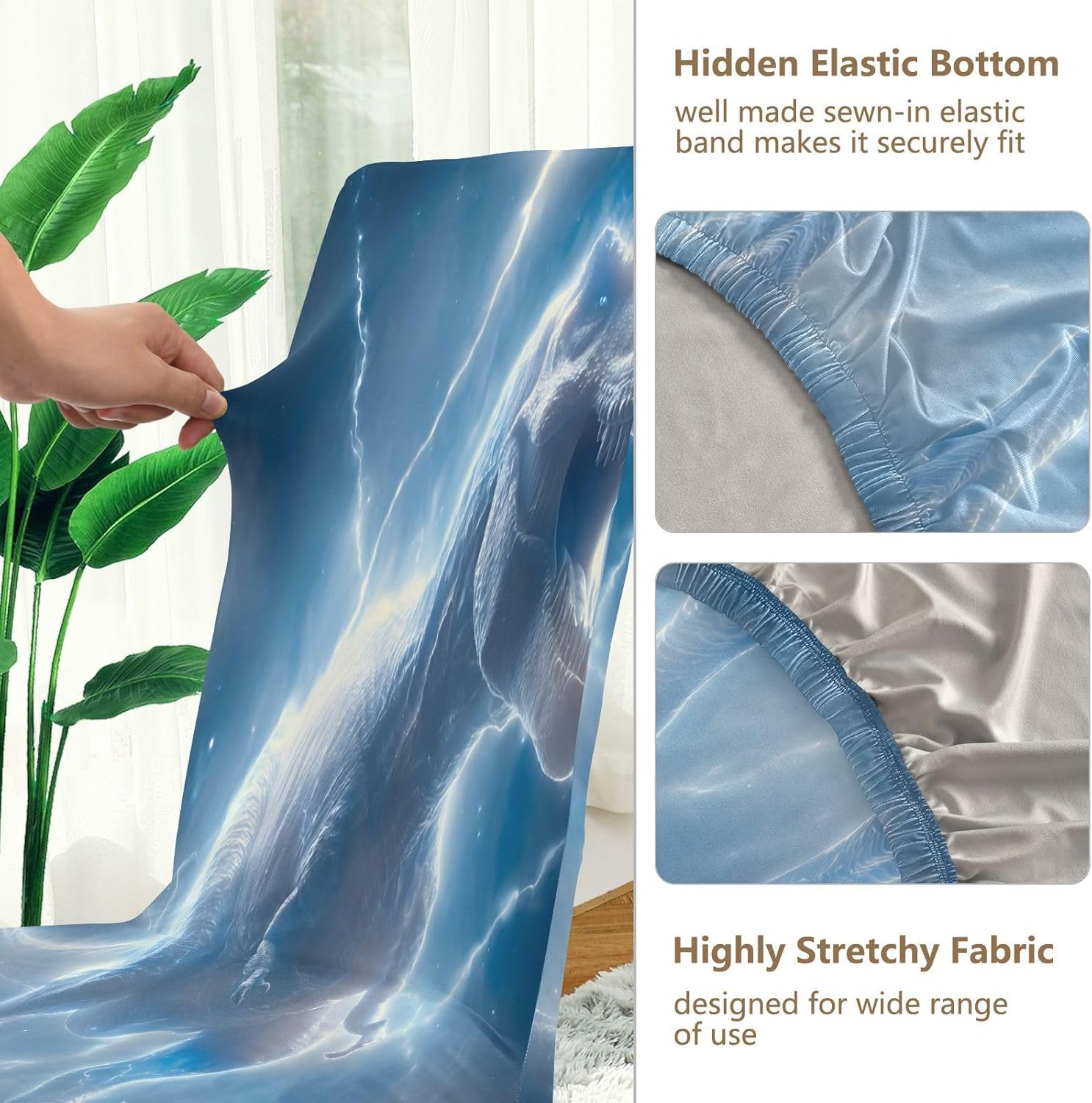 ALAZA Chair Covers for Dining Room, Dinosaur with Blue Lightning Stretch Chair Cover Sets Chair Protector Removable Washable for Ktichen Restaurant Hotel