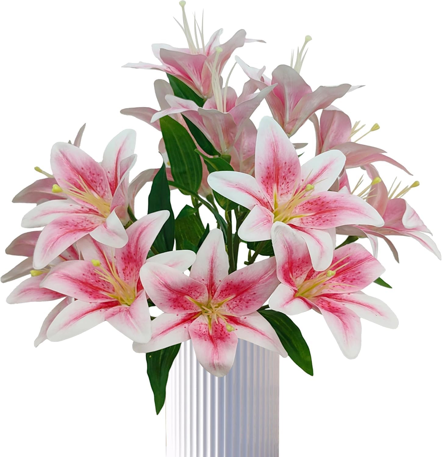 6 Pcs Light Pink Lilies Artificial Flowers,Faux Lily Flowers,23 Inch Long Stem Tiger Lily Branch with 3 Full Blooms and 4 Leaves, Latex Real Touch Lilium Flower for Wedding Bouquet
