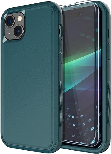 Diverbox Funda para iPhone 15 a prueba de golpes a prueba de caídas protector de pantalla de vidrio templado, funda de protección resistente para