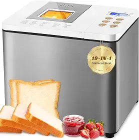 KEEPEEZ Máquina De Fazer Pão Inteligente 19 Em 1 Com Dois Aquecedores, Panela Cerâmica Antiaderente Condutora Calor, Silenciosa, Temporizador 15 Horas E Aquecimento Hora, Francesa Aço Inoxidável, Se