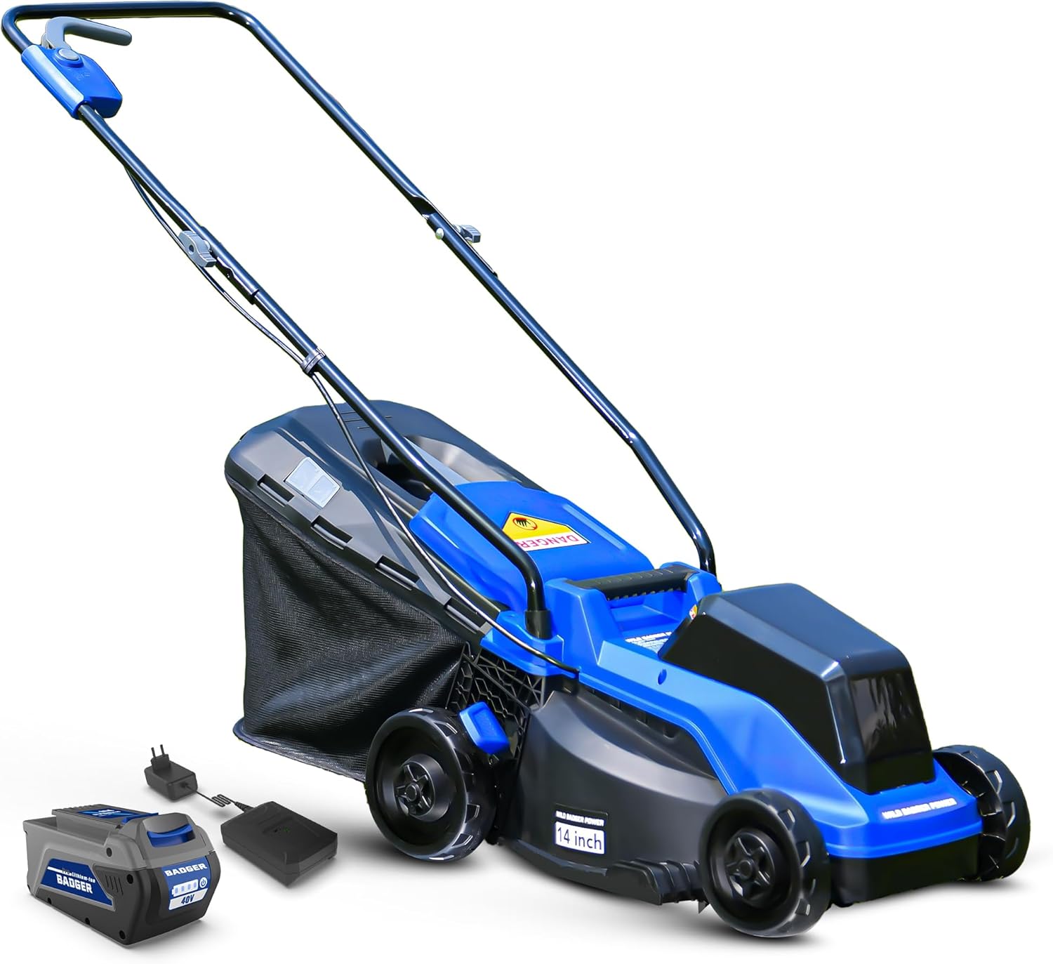 Product image of Wild Badger Power Electric Lawn Mower 40V Brushless 14" Cordless&Push, 5 Cutting Height Adjustment, 4Ah Battery and Super Charger, Blue