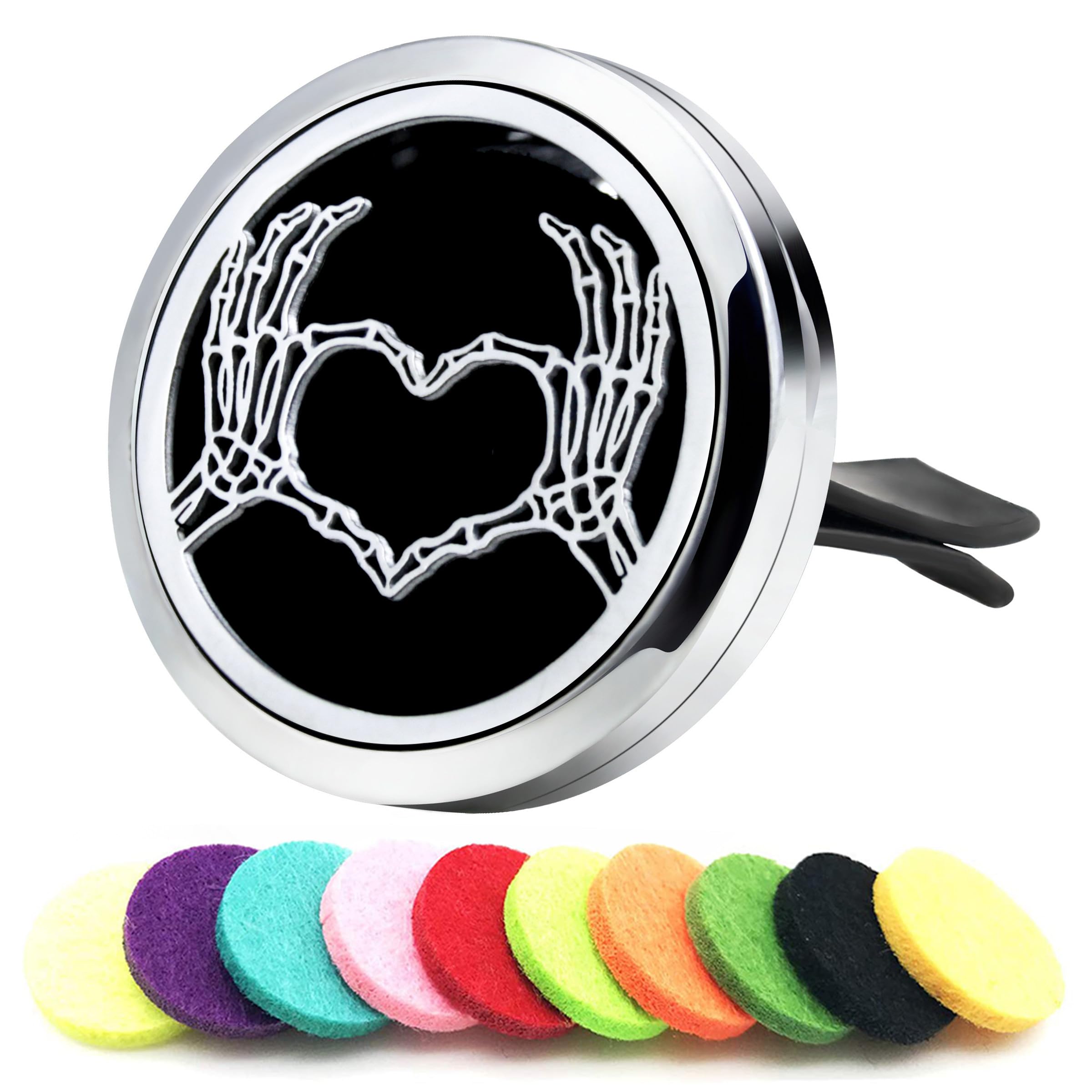 AZNECK Car Diffuser Vent Clips Aromatherapy Essential Oil Car Diffuser Vent Clip Air Freshener 10 Felt Pads Love Skull Hand Car Accessories for Women Gifts