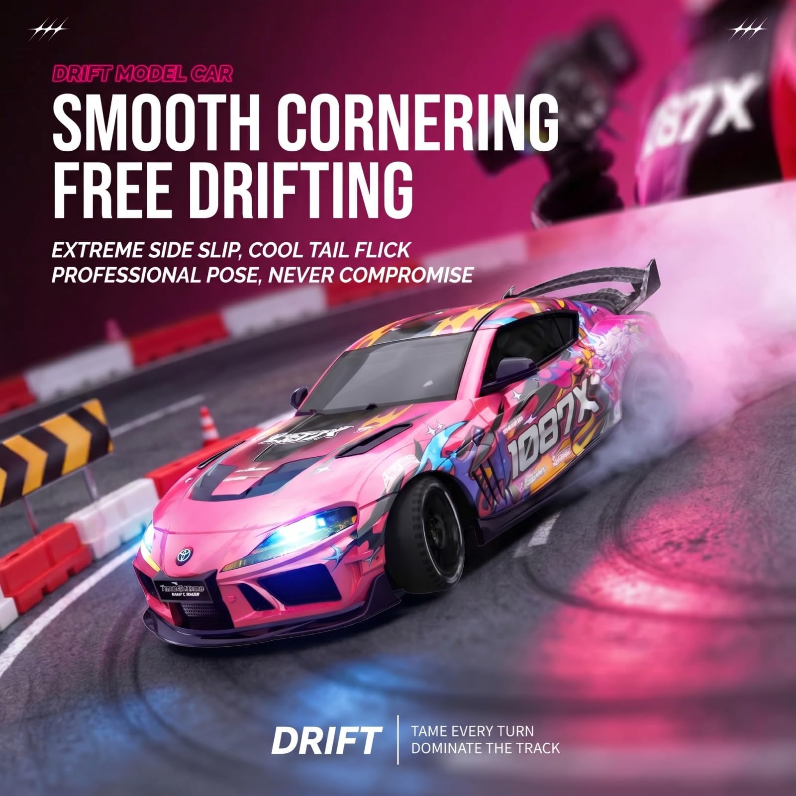 Coche teledirigido 1:43 RC con giroscopio, 2,4 GHz Full Proportional telecontrol, Mini Racing Drift Car con luz LED, vehículo de deriva de alta velocidad, color rosa