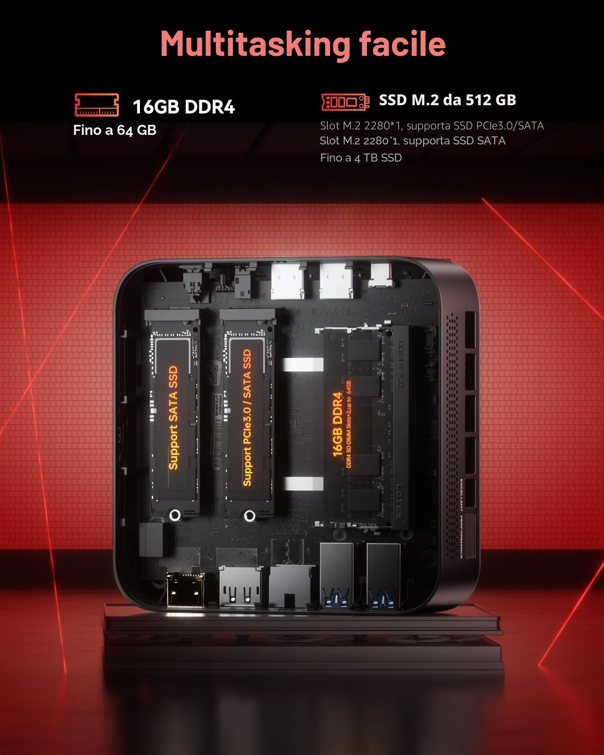 NiPoGi E3B Mini PC АMD Ryzen 5 7430U (fino a 4,3 GHz), 16GB DDR4 SSD M.2 da 512GB, Mini Computer Desktop con W-11 Pro | Triplo Display 4K | WiFi6 | BT5.2 per Uffici Aziendali, Design, Home, E-learning