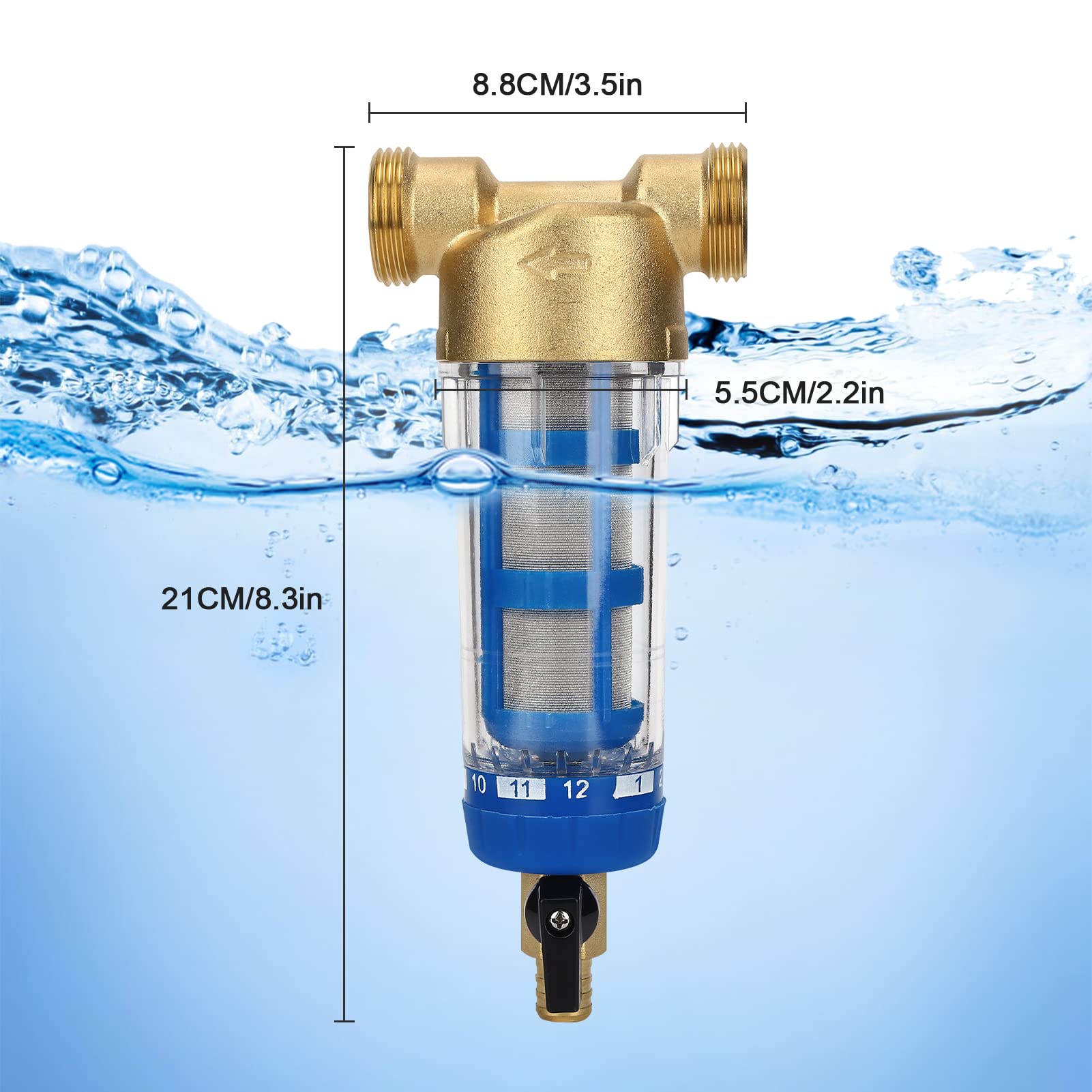 Filtro de Agua de Sedimentos Giratorio Reutilizable, Prefiltro Purificador G1 MNPT G3/4 FNPT