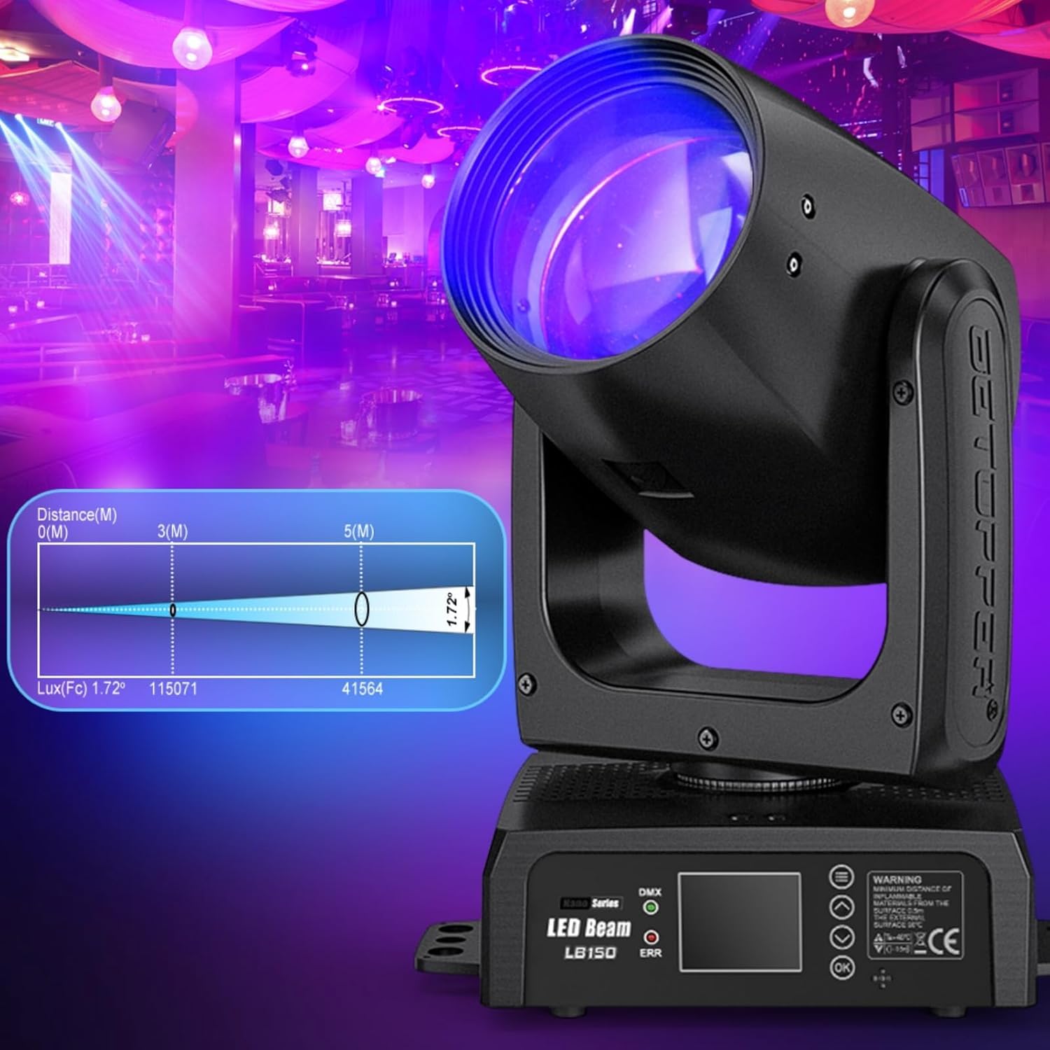 150W Éclairage de Scène LED Moving Head Lampe Lumière DJ,BETOPPER Lyre LED Projecteur de Scène, RGBW DMX-512 Lumière Soirée Beam 4 en 1 Lumière de Scène pour DJ, Fête, Bar, Mariage, Club (1, LB150-1)