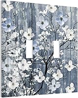 Vista 14 de Cubierta de interruptor de luz de 3 cuadrillas con diseño de flores azules púrpuras, cubierta de placa de pared de triple palanca, arbustos florales