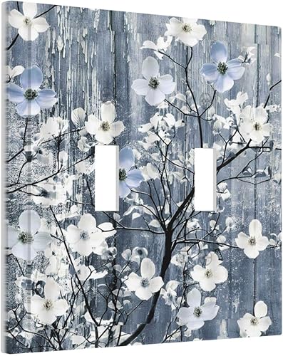 Miniatura 14 de Cubierta de interruptor de luz de 3 cuadrillas con diseño de flores azules púrpuras, cubierta de placa de pared de triple palanca, arbustos florales