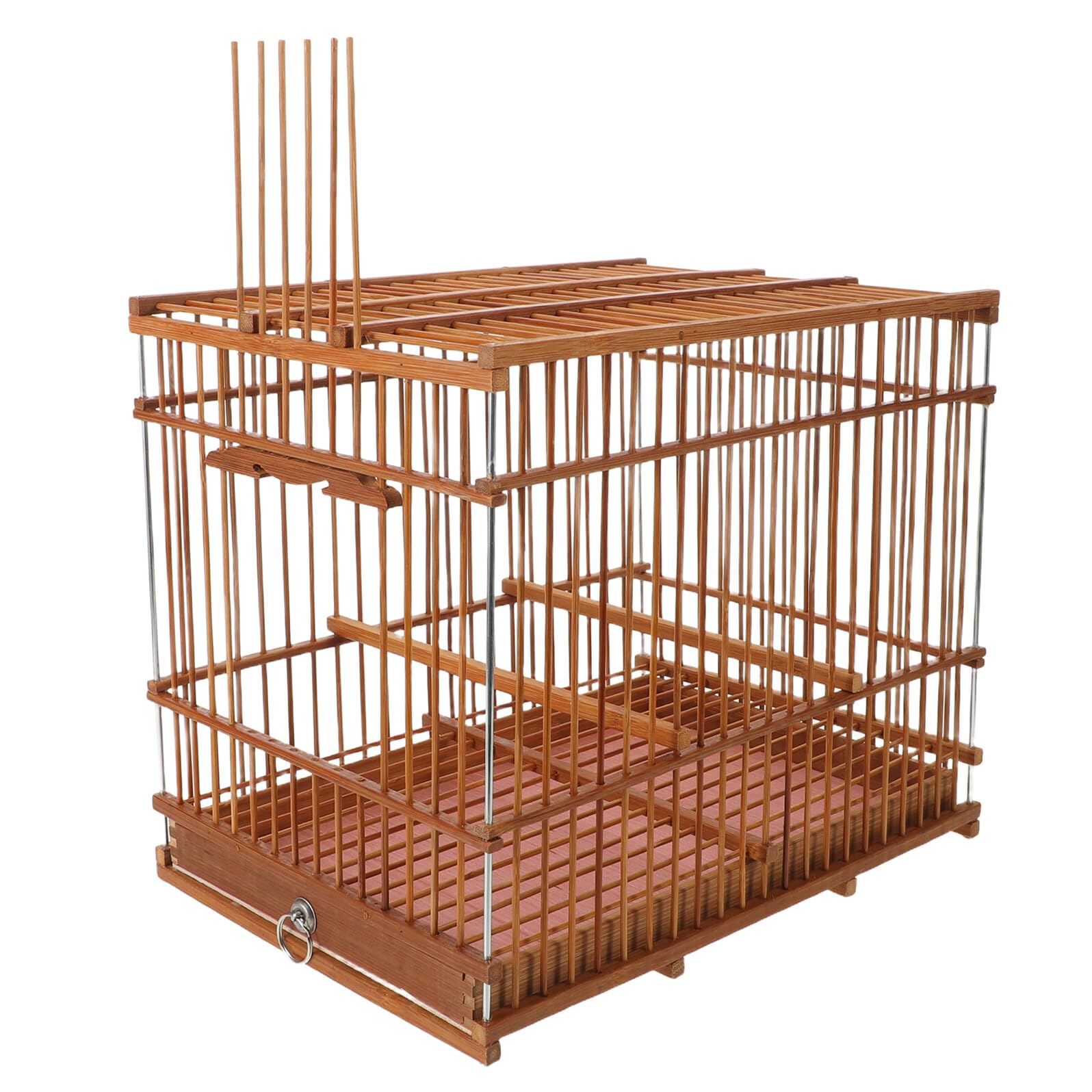 Jaula para Pájaros Pequeños de Bambú Carbonizado Rectangular 30X20X24 CM Ligera y Portátil para Periquitos Jilgueros y Loros Pequeños con Bandeja Extraíble Adecuado para