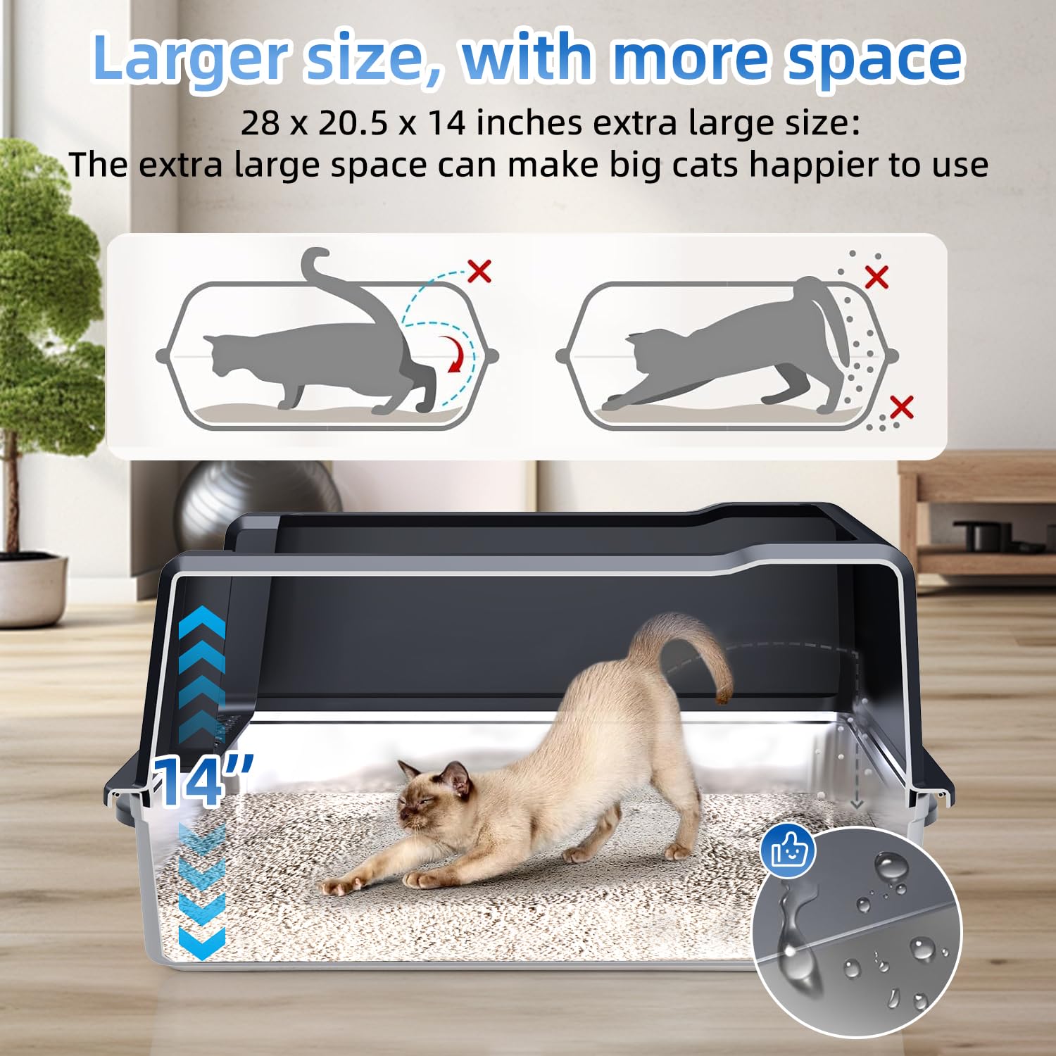XXXL Extra Large Stainless Steel Litter Box, 28" L x 20" W x 14" H Super Large Stainless Steel Litter Box, Suitable for Large Cats and Multiple Cats, Non-Sticky, Anti-Leakage, Easy to Clean - image 4
