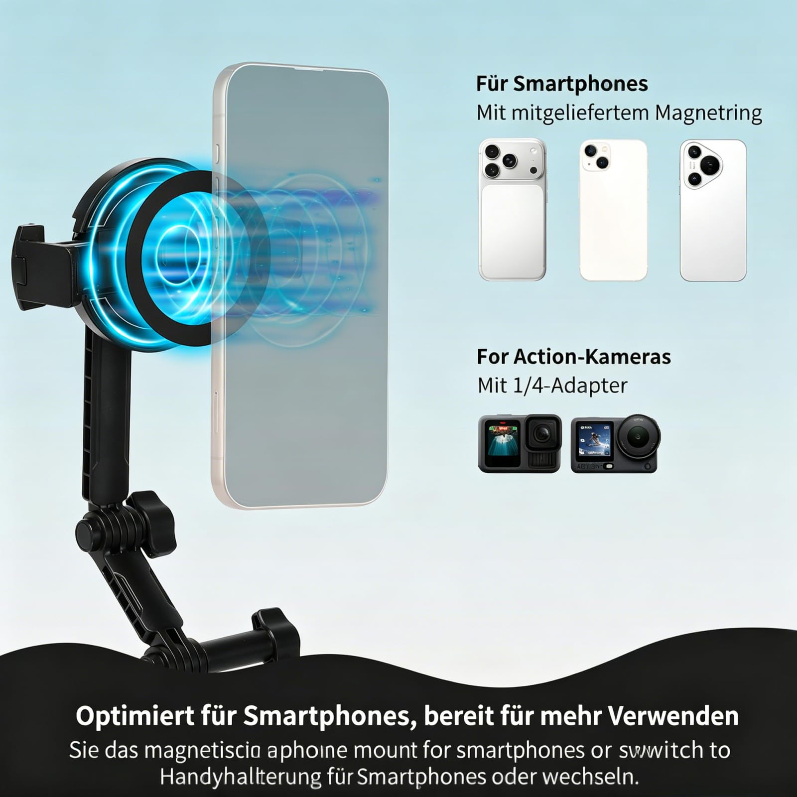 Nackenhalterung Handy Brusthalterung mit 1,5m Brustgurt, POV Vlog Handyhalterung Hals mit Magnethalterung, 360° Drehbar Freihändig Handyhalter, Kompatibel mit iPhone 16/15/14, 4.7-7 Zoll Smartphones