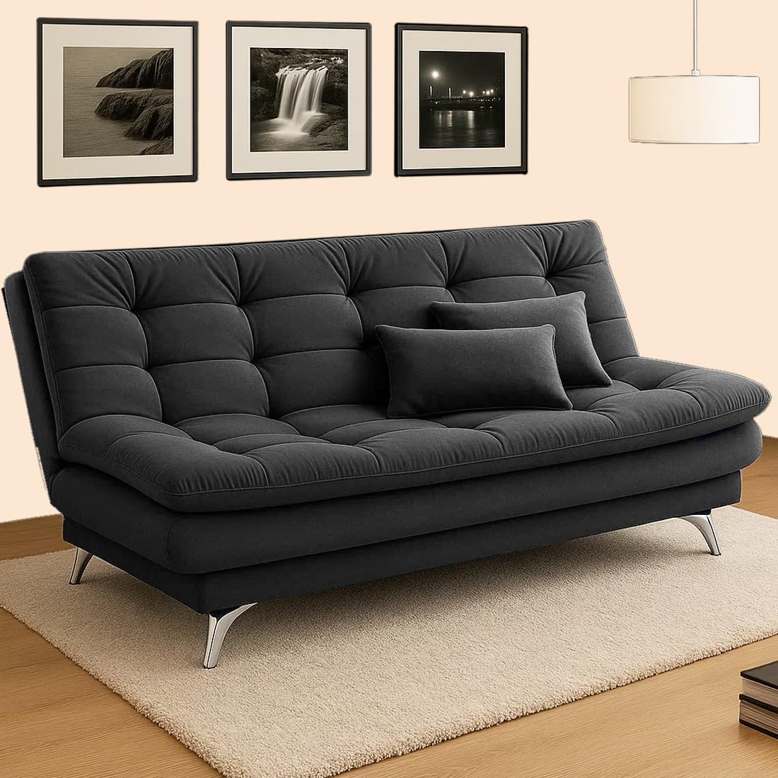 CASASTYLE Eagal 3 Seater Fabric Sofa Cum Bed Set with 2 Cushions, Best Fit for Indian Homes, Living Rooms, Offices with 3 Year Warranty (Dark Grey Color Fabric)-image-12