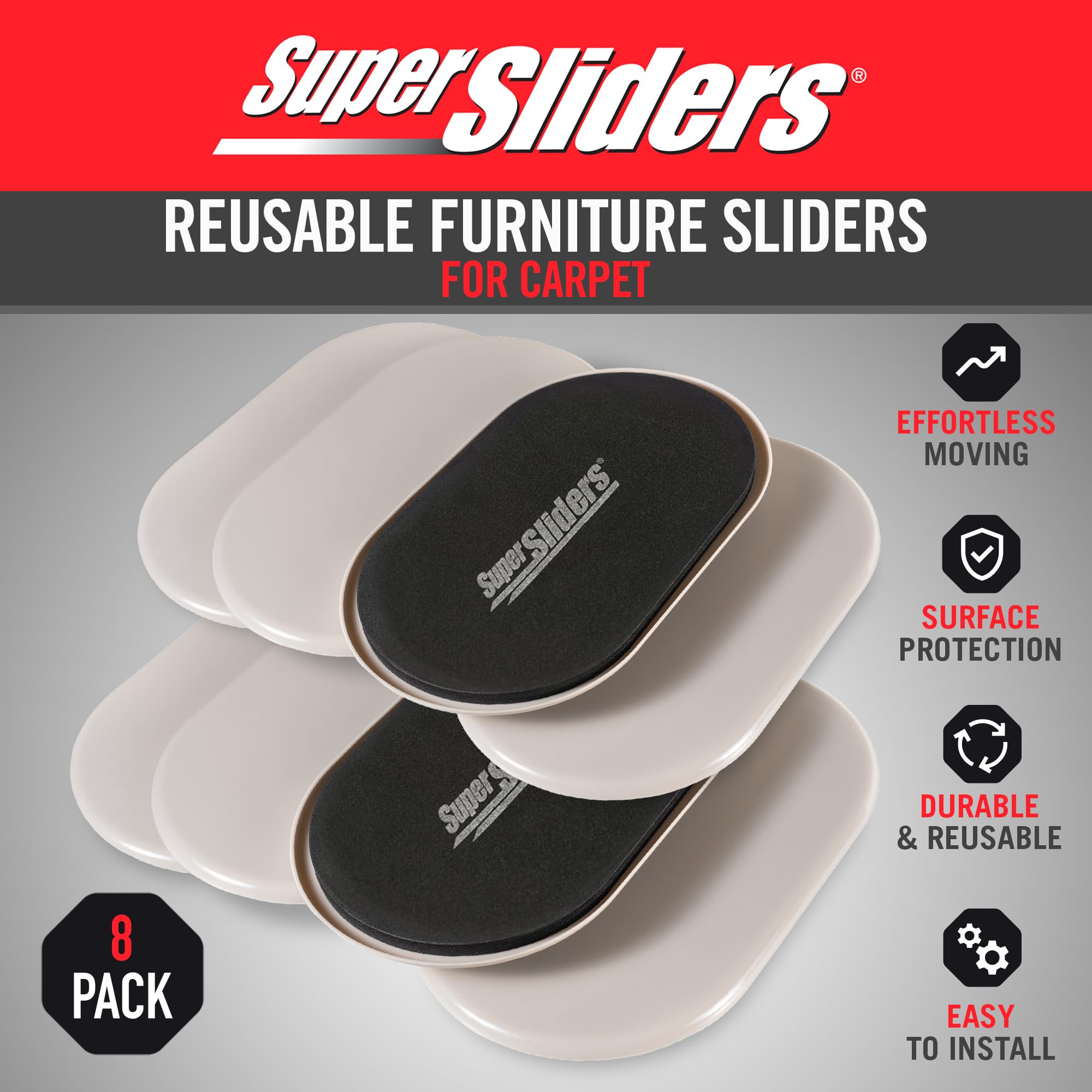 Super Sliders 4704295N 8,9 x 15,2 cm Möbelgleiter, beige, 3-1/2 x 6 Inch Oval