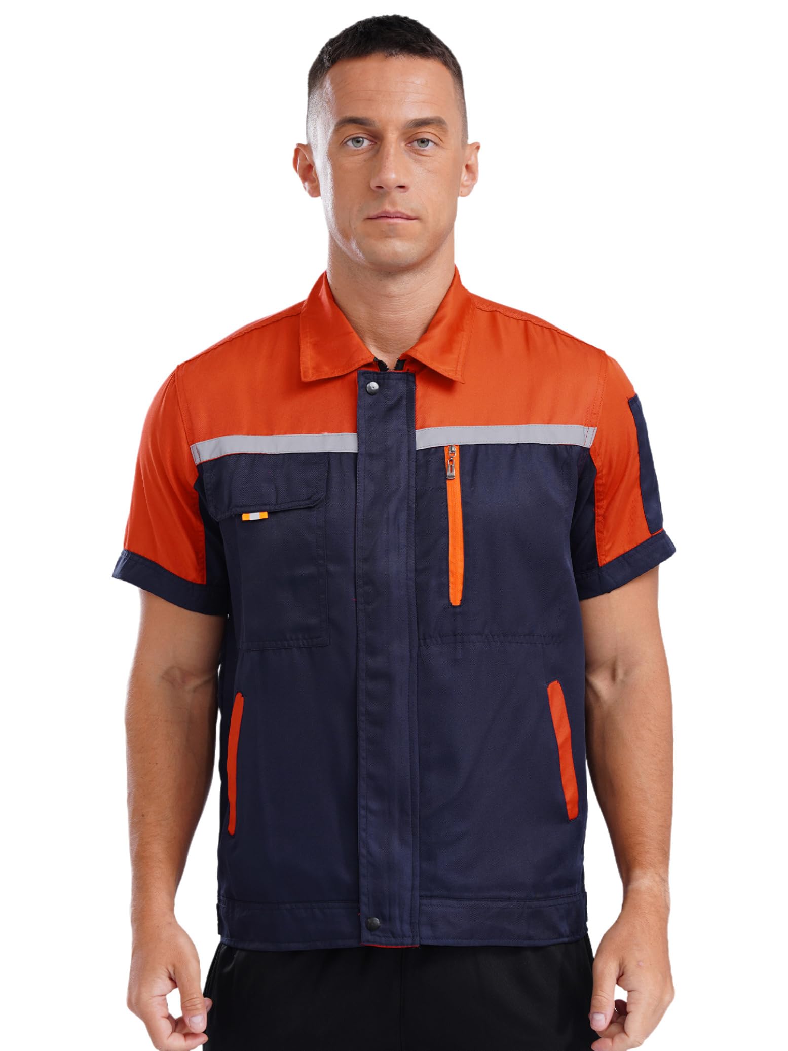 Hedmy Men Work Shirt Auto Mechanic Technician Uniform Breathable Short Sleeve Industrial Uniform