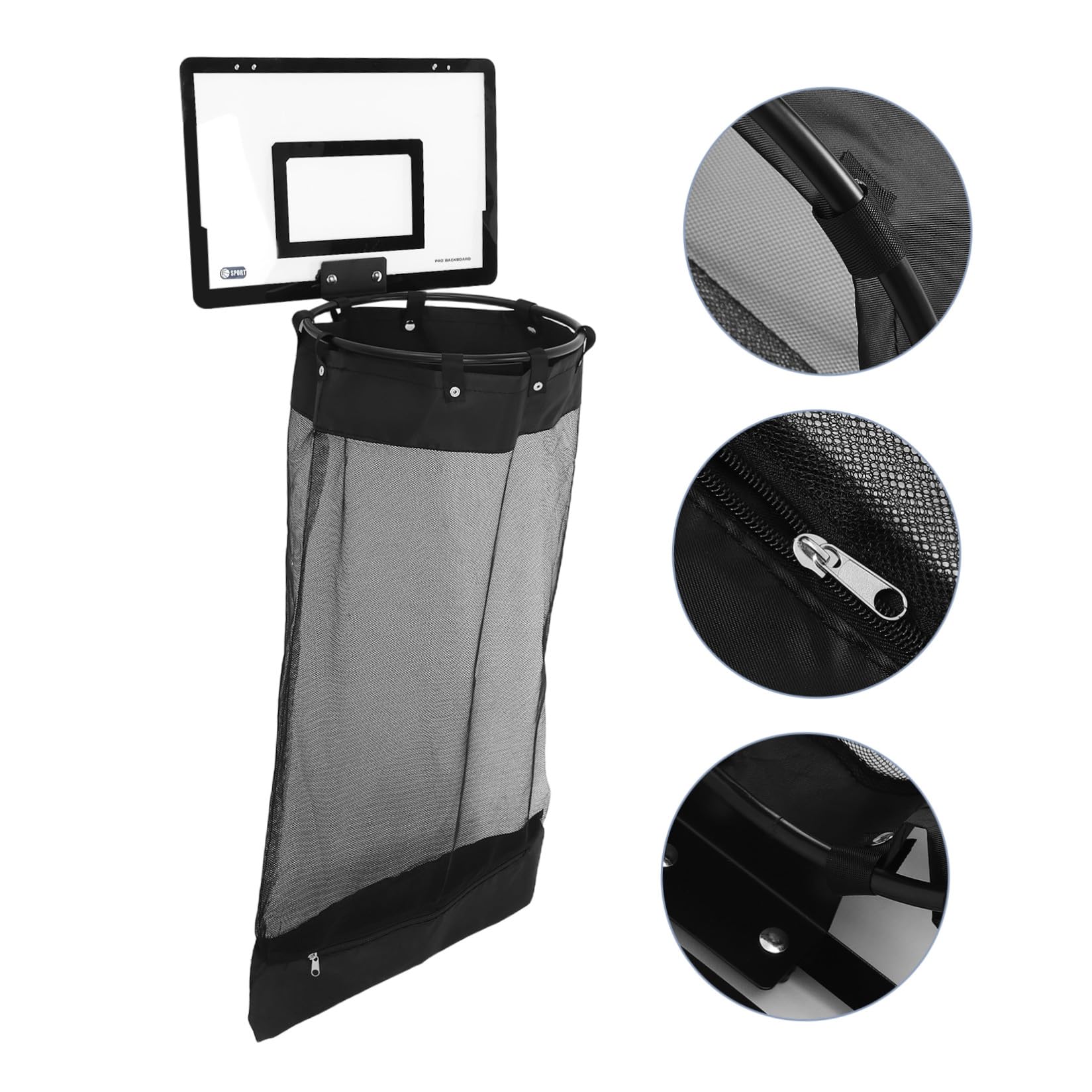ABOOFAN Hängender Wäschekorb mit Basketballkorb Schwarzer Kunststoffnetzstoff Reißverschluss Universelle Haken Platzsparend für Badezimmer und Schlafsäle