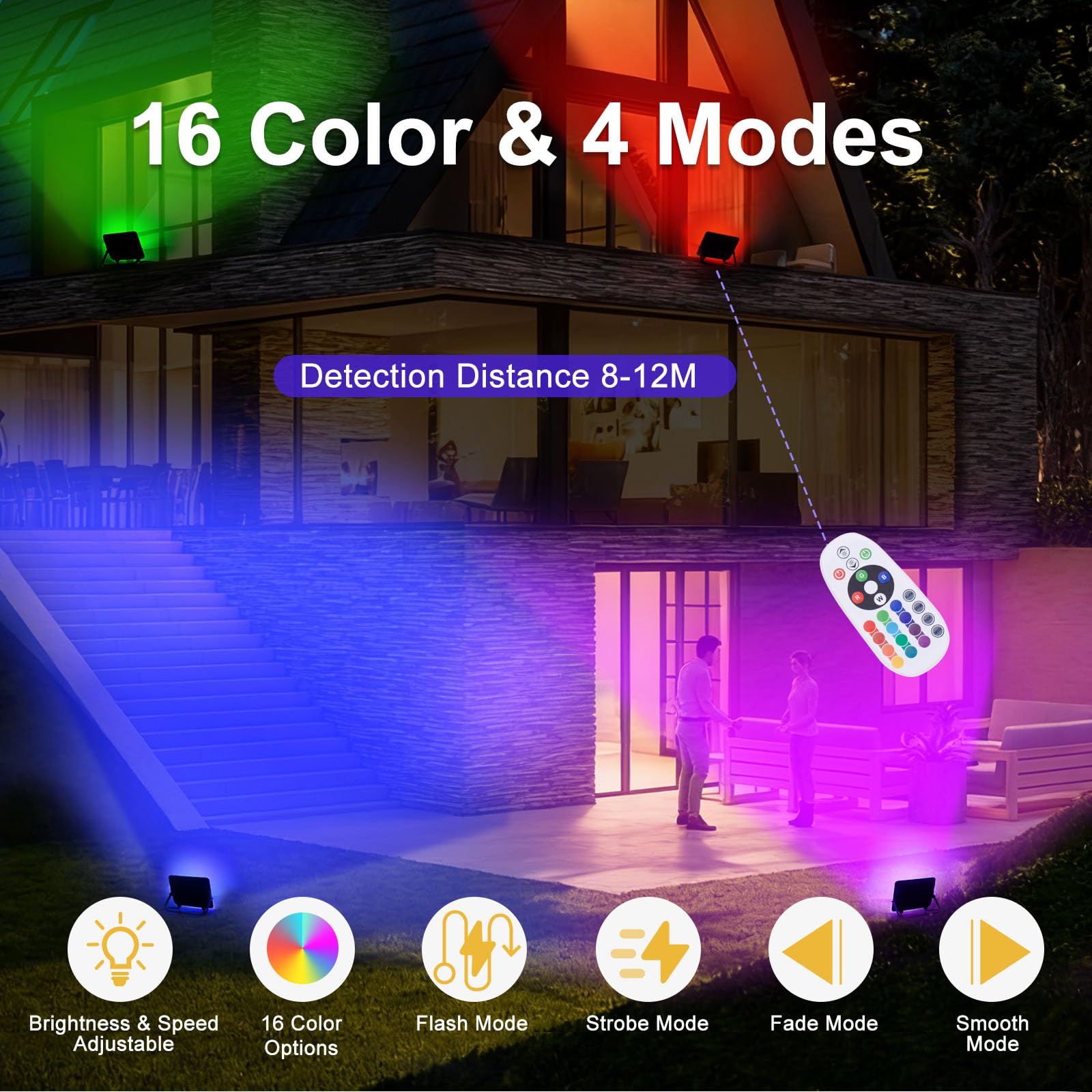 Foco LED RGB de 50 W para exteriores, luces de inundación RGB coloridas con enchufe estándar británico, foco que cambia de color, luces de fiesta regulables para DJ, discoteca, jardín