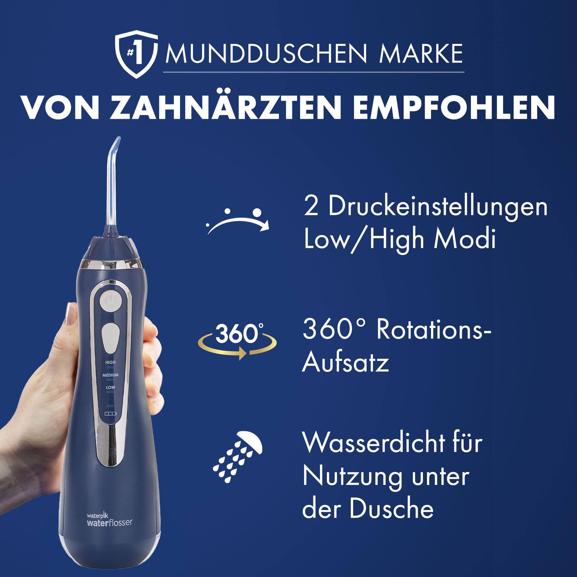 Waterpik Advanced Waterflosser kabellos, Testsieger 2024, Precision Pulse Technology, bis zu 99,9 Prozent Plaque Entfernung, 4x Aufsätze, 3 Modi, Zahnzwischenraumreiniger, Induktionsladesystem, Blau