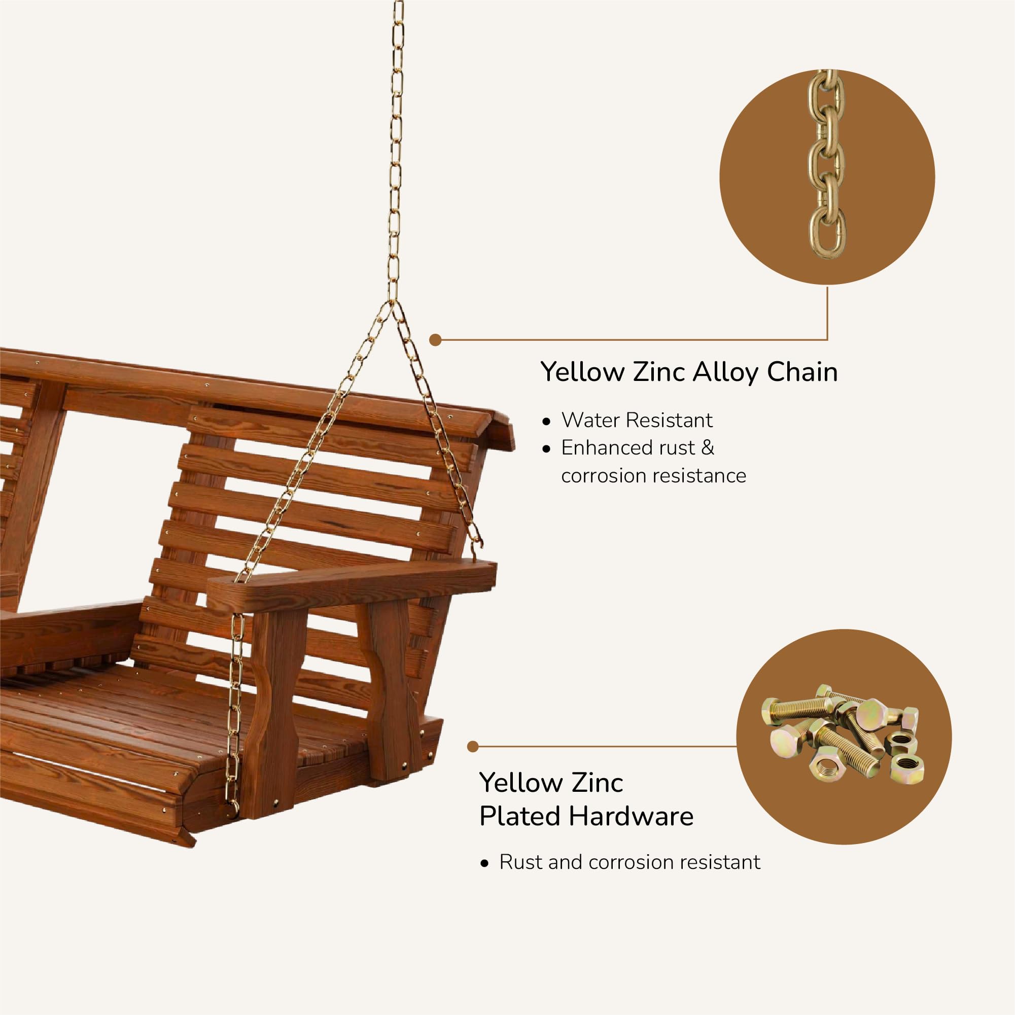 Porchgate Amish Heavy Duty Console Porch Swing with Fold Down Cup Holders in Cedar Stain - Amish Made in The USA from Treated Pine Hanging Chains Included product thumbnail 6