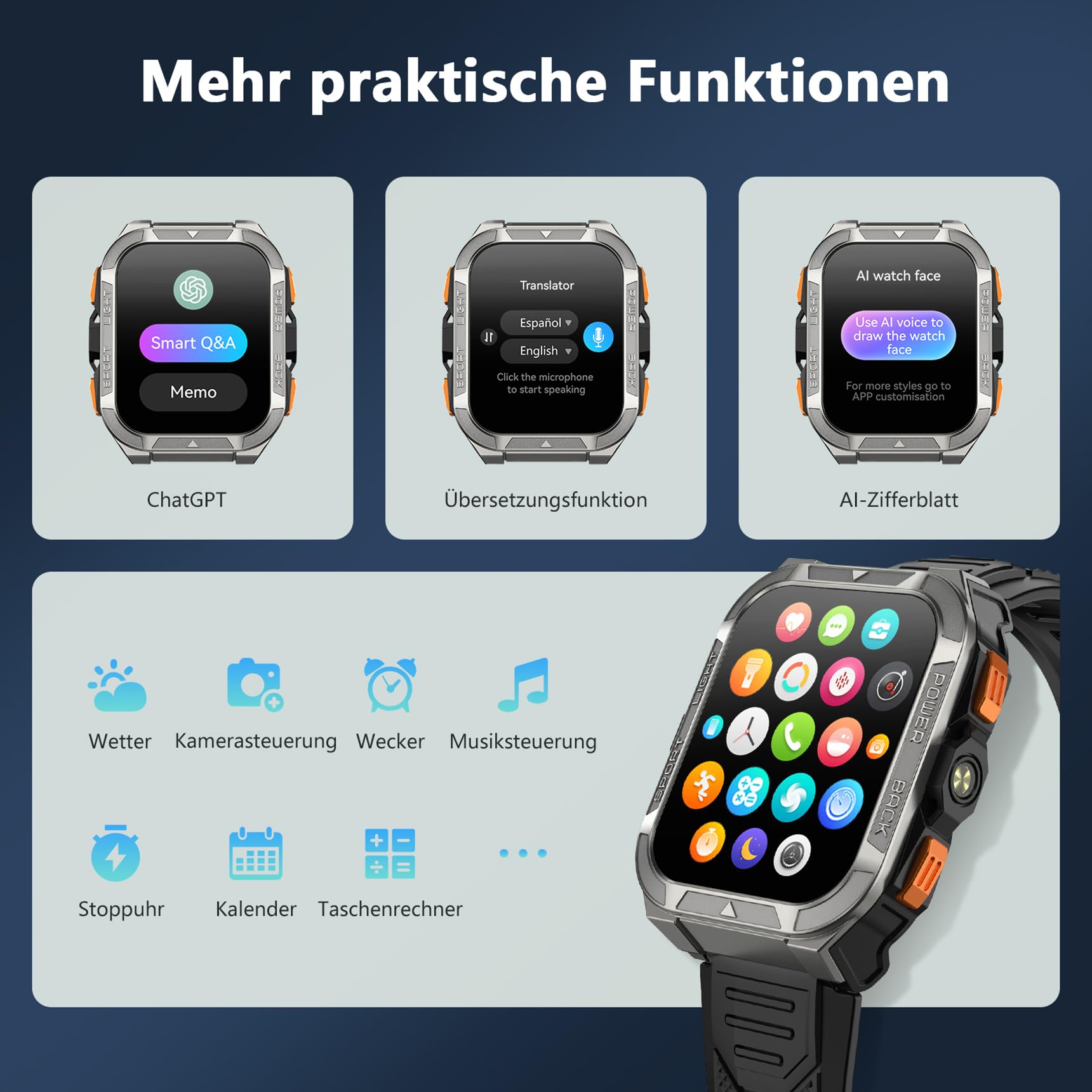Blackview Smartwatch Herren mit integriertem GPS & Kompass, Bluetooth-Anrufe, 900 mAh Akku, Sportuhr mit Schrittzähler, Fitnessuhr, 110+ Sportmodi, Gesundheits und Schlafmonitor, Uhr für Android iOS