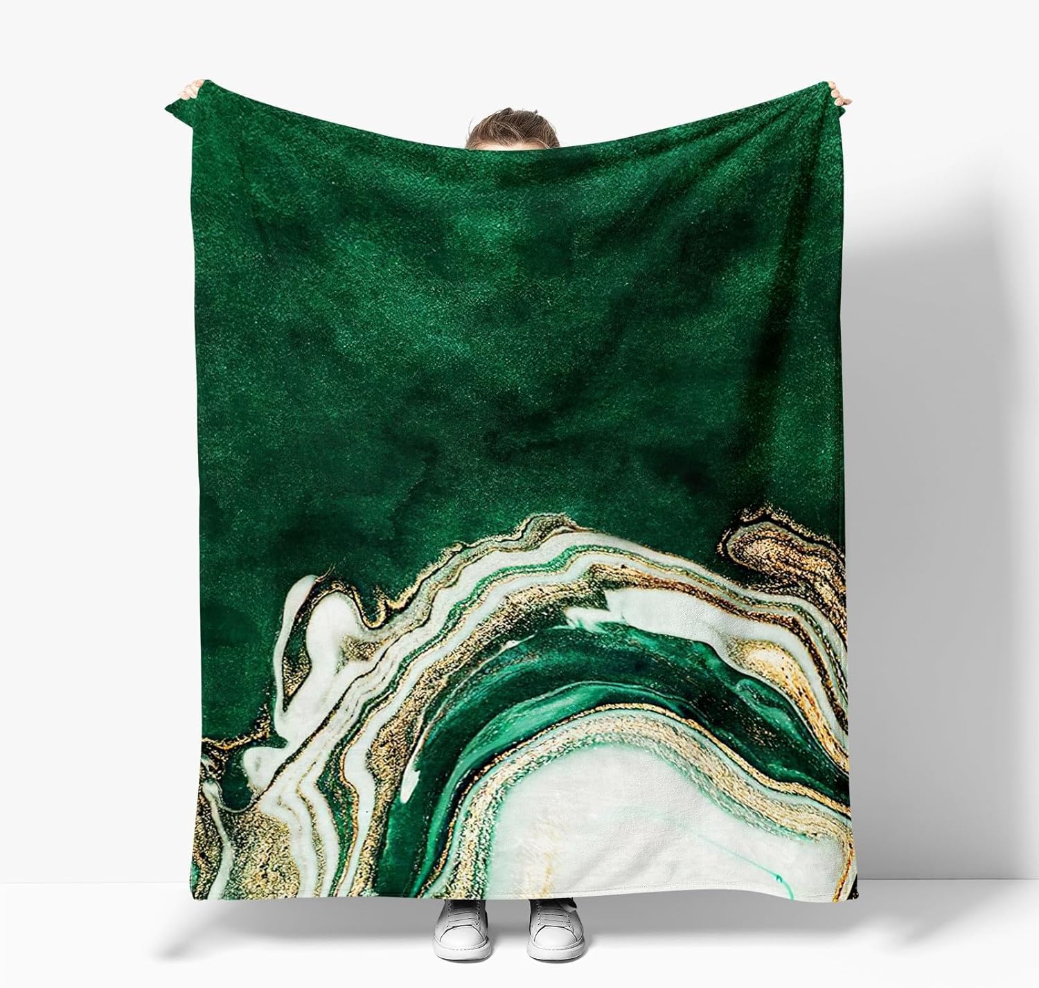 Couverture Polaire 180 x 220 cm Vert, Plaid Polaire Marbre Couverture 3D Imprimée Flanelle Blanket Literie 2 Personnes, Couvertures Doux et Chaude pour Canape Lit L2579