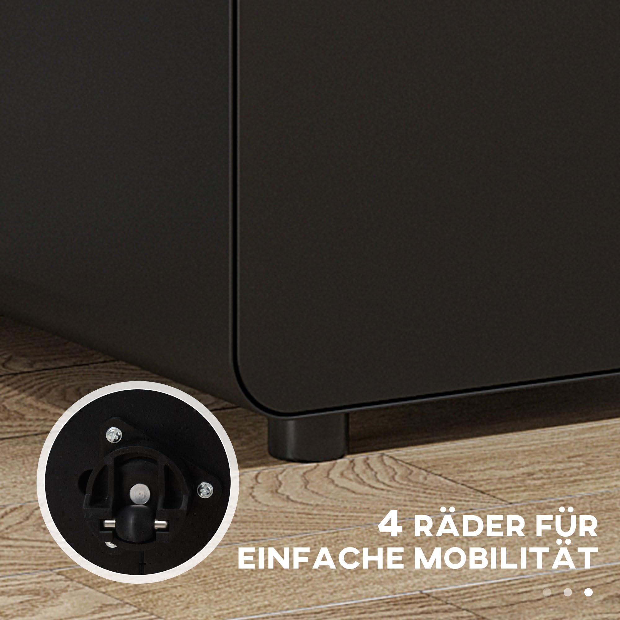 Vinsetto Rollcontainer mit 3 Schubladen Abschließbar 39x48x59cm Schwarz | Mobiler Aktenschrank mit Rollen, Büroschrank mit Hängeregistratur, Stiftfach, Bürocontainer Schreibtisch Unterschrank