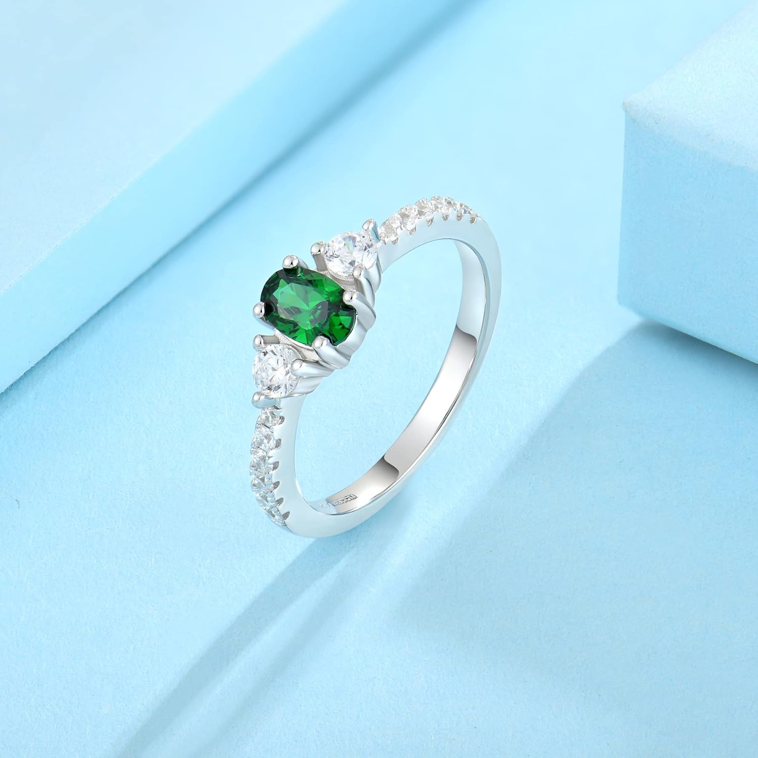 Women Ring 925 Sterling Silver 3A Cubic Zirconia May Birthstone Emerald Color Engagement Wedding Ring for Women - Image 4